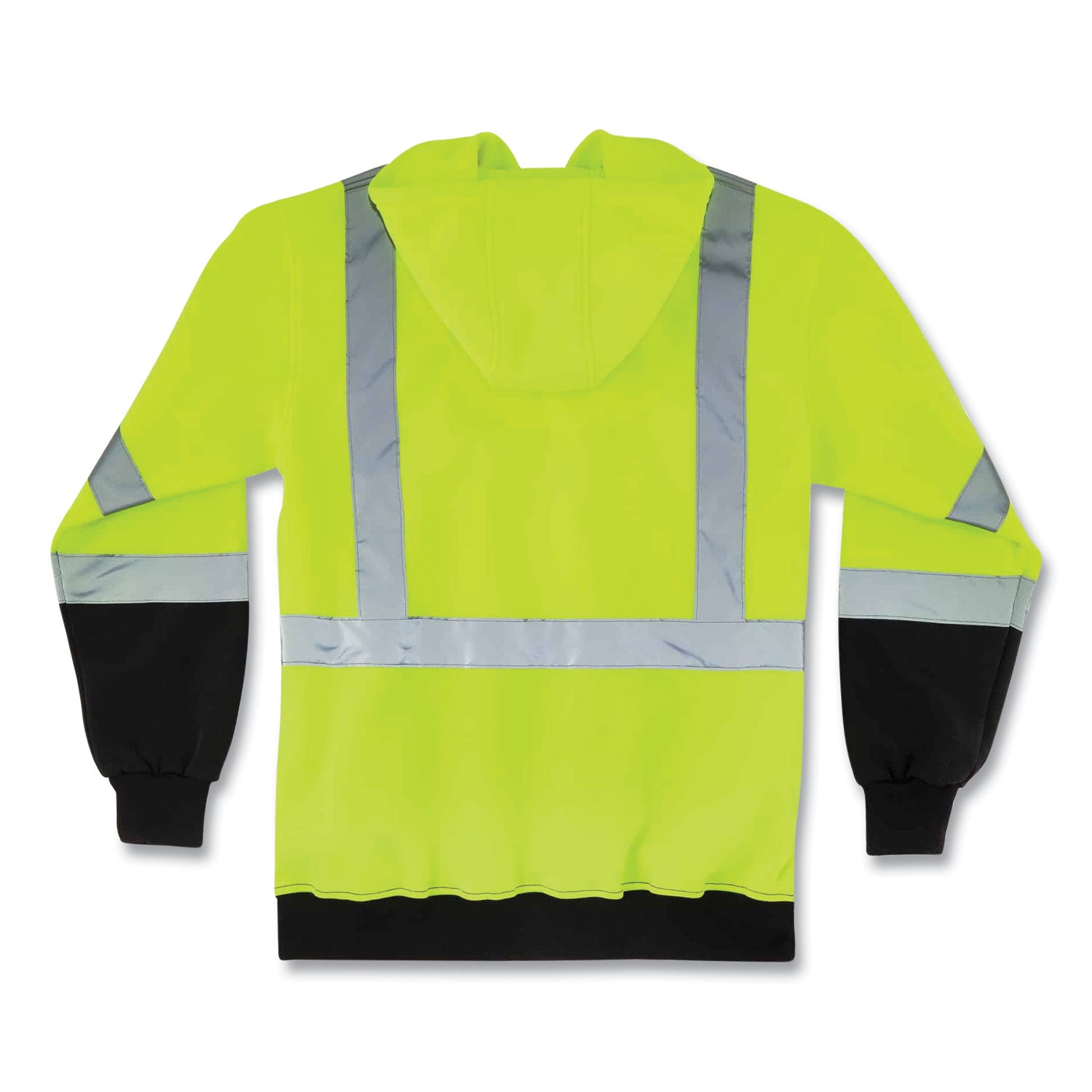 Ergodyne GloWear 8372 Zip-Up Hi-Vis Hooded Sweatshirt, Large, Yellow/Black, Polar Fleece, Reflective Straps, Drawstring Hood, Elastic Cuffs, Front Zipper, 1 Each