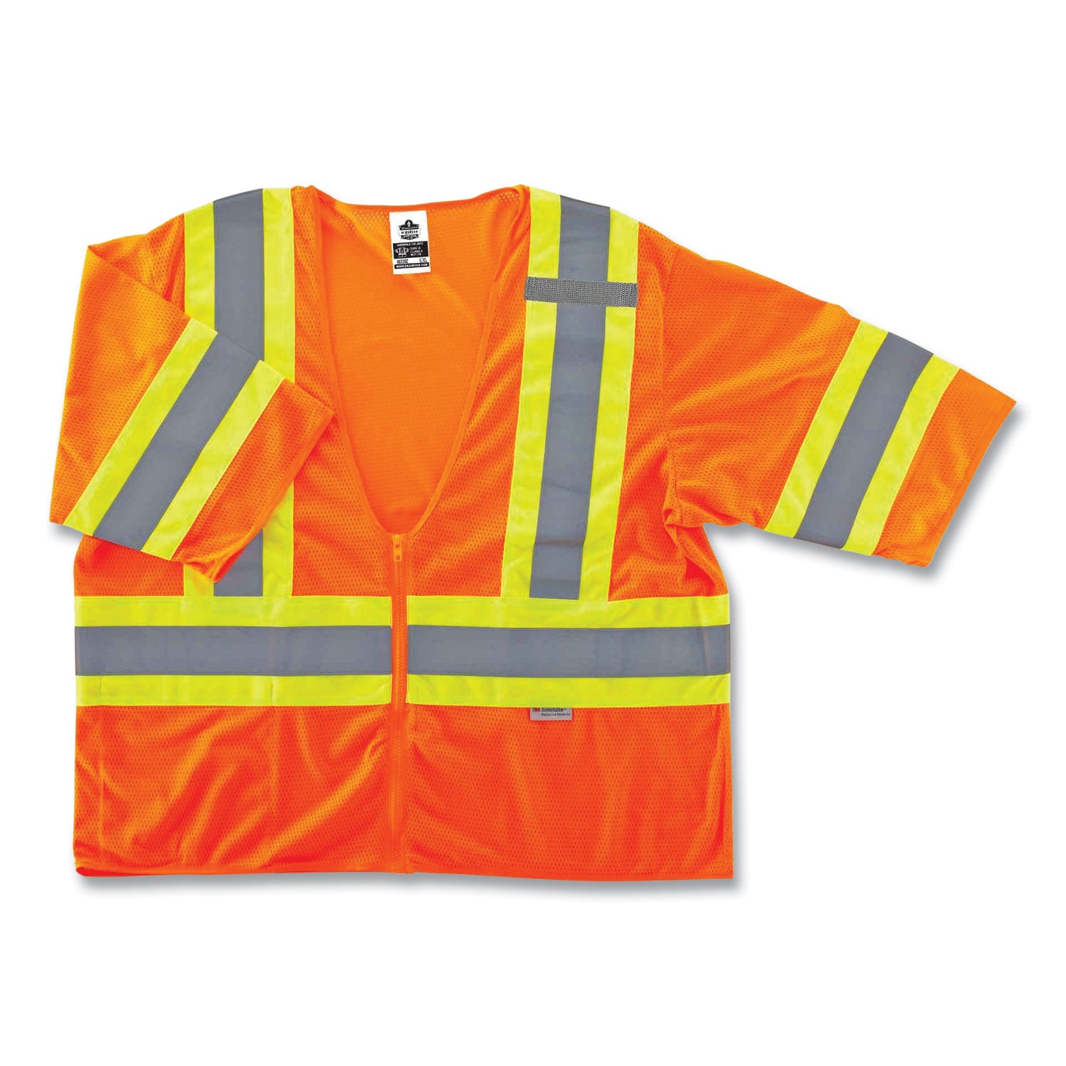 Ergodyne 8330Z Type R Class 3 Two-Tone Vest, Small/Medium, Zipper Closure, Polyester Mesh, Orange, Pocket, Mic Tab, Reflective, 1 Each