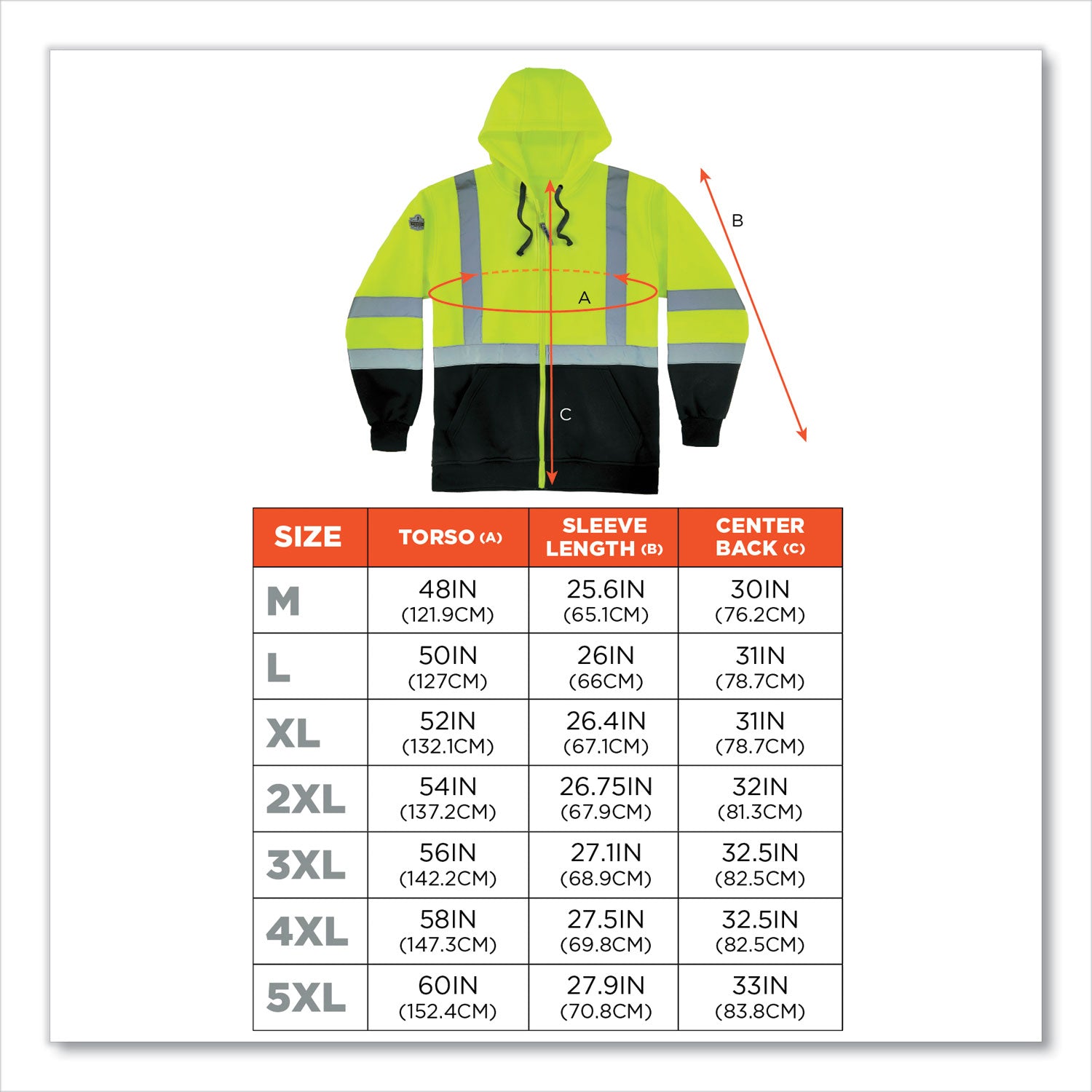 Ergodyne GloWear 8372 Zip-Up Hi-Vis Hooded Sweatshirt, Medium, Yellow/Black, Polar Fleece, Reflective Strips, Drawstring Hood, Elastic Cuffs, Front Zipper, 1 Each