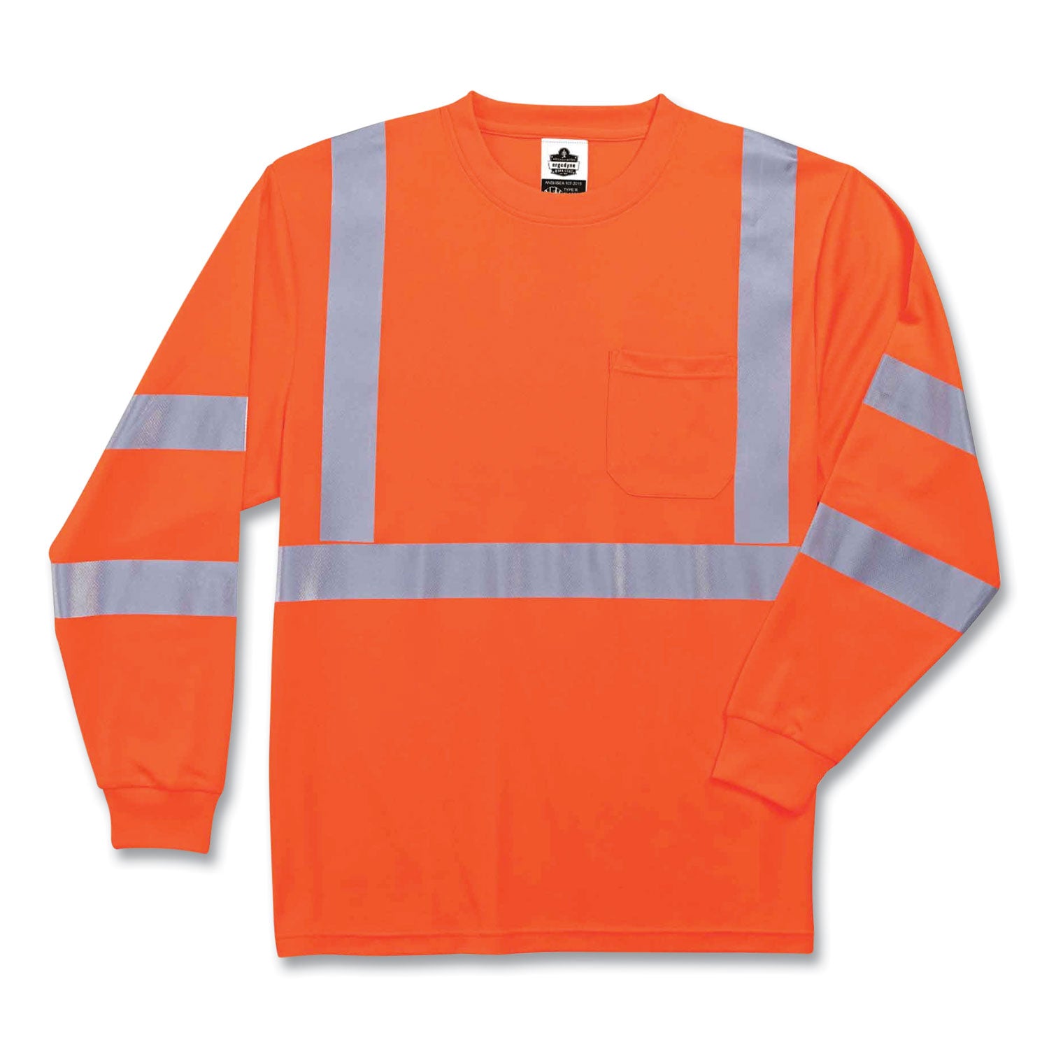 Ergodyne 8391 Type R Class 3 Long Sleeve T-Shirt, 5-Xtra Large, Orange, Polyester, Breathable, Moisture Resistant, UV Resistant, Reflective, Heat Resistant, Chest Pocket, 1 Each