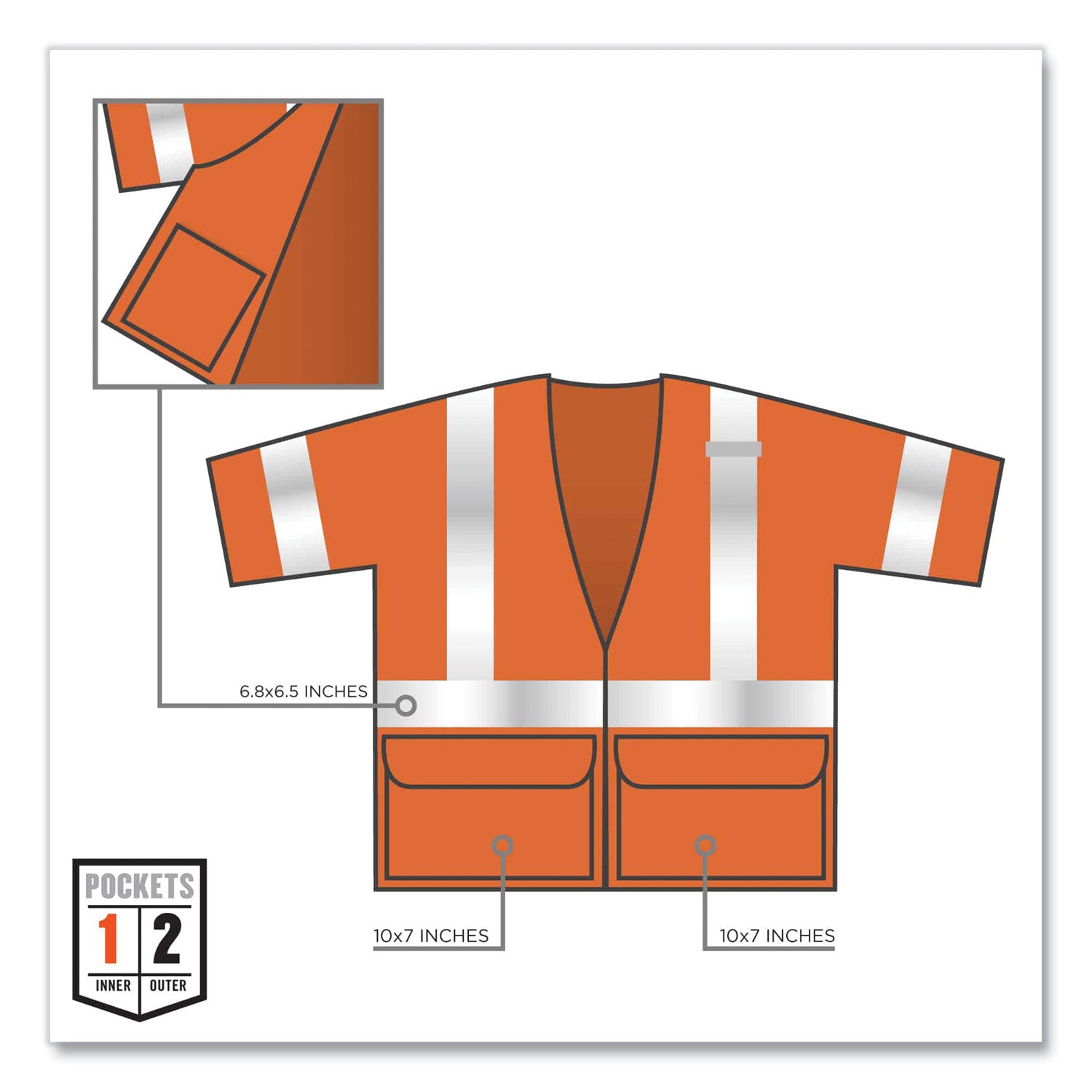 GloWear 8320Z Class 3 Standard Zipper Vest, Polyester, Largel/X-Large, Orange