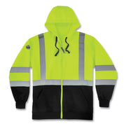 Ergodyne GloWear 8372 Zip-Up Hi-Vis Hooded Sweatshirt, 2X-Large, Yellow/Black, Polar Fleece, Reflective Straps, Drawstring Hood, Elastic Cuffs, Front Zipper, 1 Each