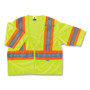 Ergodyne 8330Z Type R Class 3 Two-Tone Vest, Small/Medium, Zipper Closure, Polyester Mesh, Lime, Pocket, Mic Tab, Reflective, 1 Each