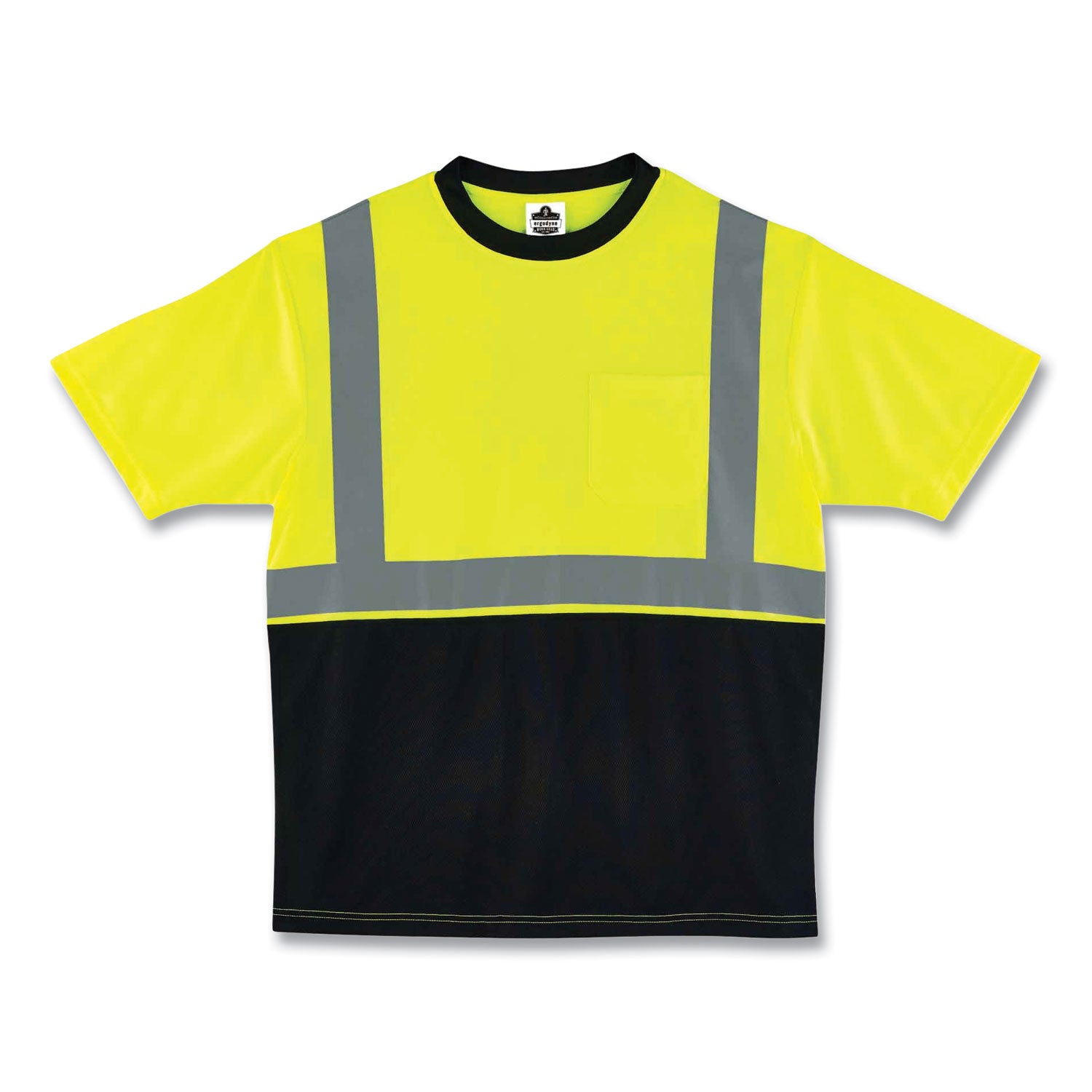 Ergodyne 8289BK Type R Class 2 Hi-Vis T-Shirt, 5XL, Lime/Black, Polyester, Breathable, Moisture Wicking, UV Resistant, Front Pocket, 1 Each