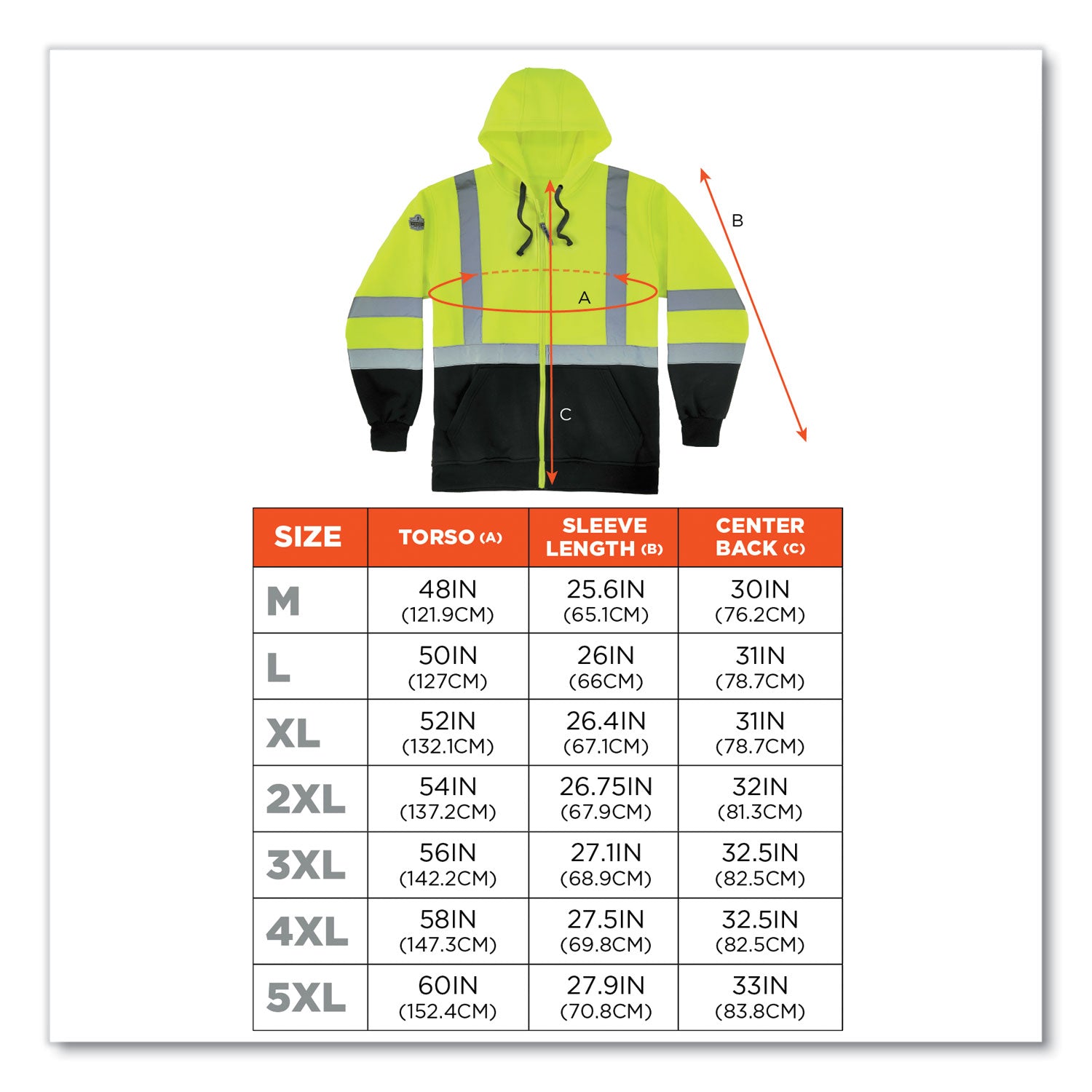 Ergodyne GloWear 8372 Zip-Up Hi-Vis Hooded Sweatshirt, 2X-Large, Yellow/Black, Polar Fleece, Reflective Straps, Drawstring Hood, Elastic Cuffs, Front Zipper, 1 Each