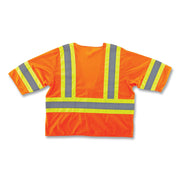 Ergodyne 8330Z Type R Class 3 Two-Tone Vest, 4XL/5XL, Zipper Closure, Polyester Mesh, Orange, Pocket, Mic Tab, Reflective, 1 Each