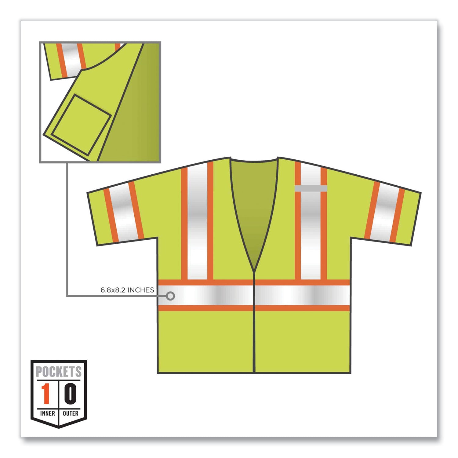 Ergodyne 8330Z Type R Class 3 Two-Tone Vest, 4-Xtra Large, Zipper Closure, Polyester Mesh, Lime, Pocket, Mic Tab, Reflective, 1 Each
