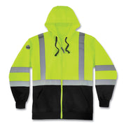 Ergodyne GloWear 8372 Zip-Up Hi-Vis Hooded Sweatshirt, Large, Yellow/Black, Polar Fleece, Reflective Straps, Drawstring Hood, Elastic Cuffs, Front Zipper, 1 Each