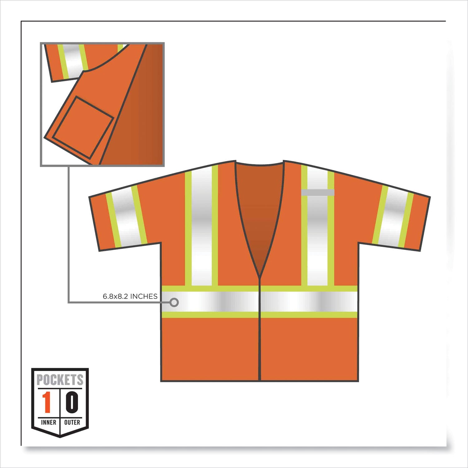 Ergodyne 8330Z Type R Class 3 Two-Tone Vest, 2XL/3XL, Zipper Closure, Polyester Mesh, Orange, Pocket, Mic Tab, Reflective, 1 Each
