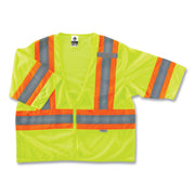 Ergodyne 8330Z Type R Class 3 Two-Tone Vest, 4-Xtra Large, Zipper Closure, Polyester Mesh, Lime, Pocket, Mic Tab, Reflective, 1 Each