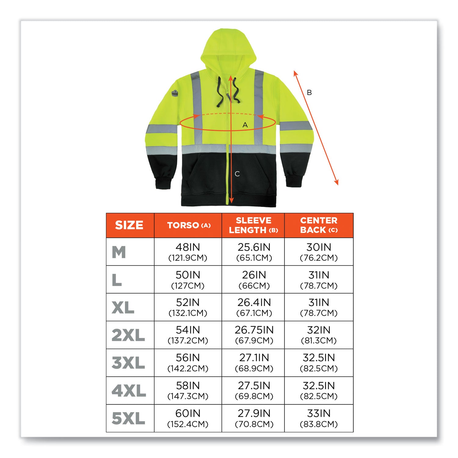 Ergodyne GloWear 8372 Zip-Up Hi-Vis Hooded Sweatshirt, 4X-Large, Yellow/Black, Polar Fleece, Reflective Straps, Drawstring Hood, Elastic Cuffs, Front Zipper, 1 Each