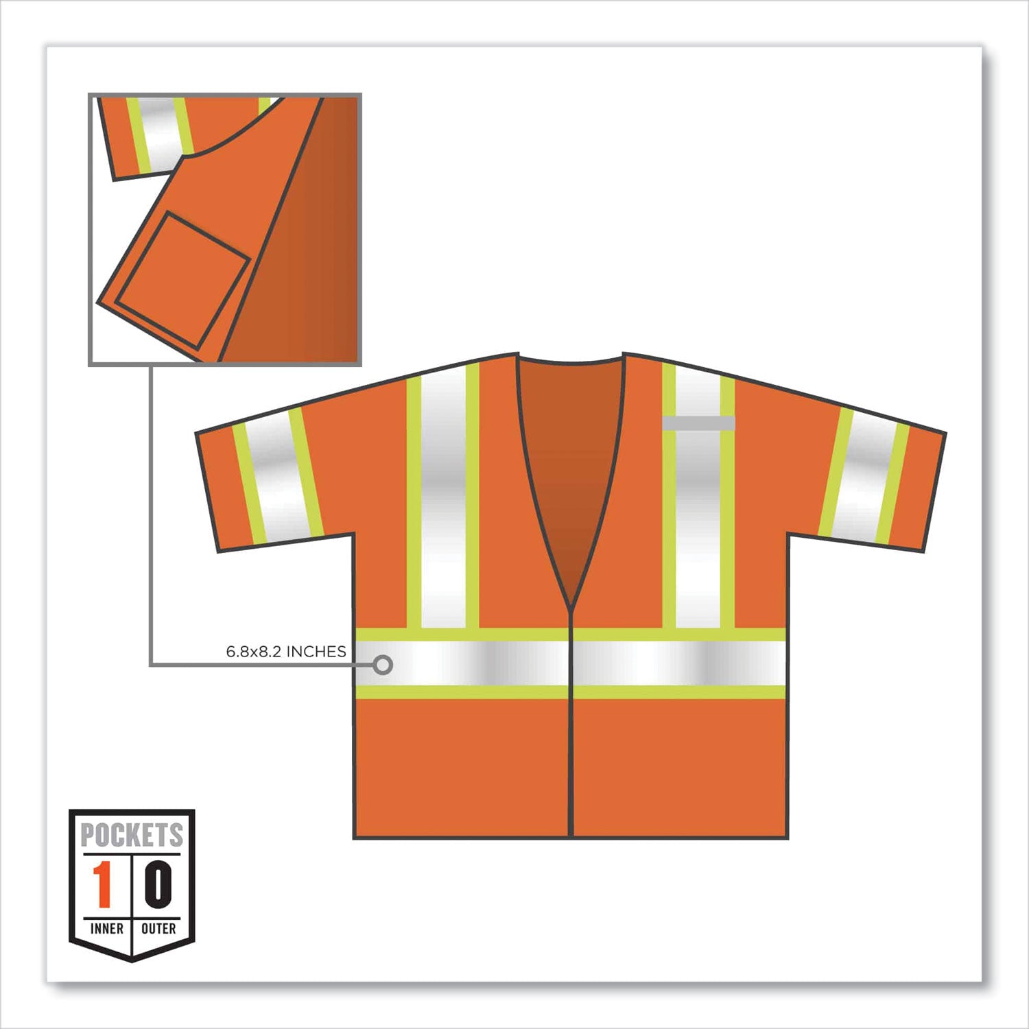Ergodyne 8330Z Type R Class 3 Two-Tone Vest, Small/Medium, Zipper Closure, Polyester Mesh, Orange, Pocket, Mic Tab, Reflective, 1 Each