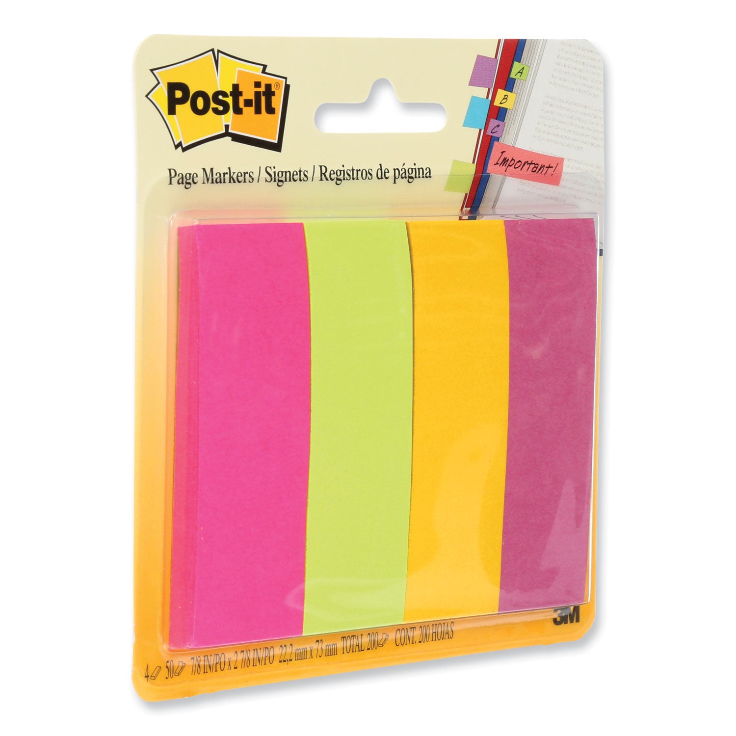 Post-it&reg; Page Markers - 1" Flag/Note Width x 3" Flag/Note Length - Rectangle - Assorted - Removable, Self-adhesive - 1 Pack