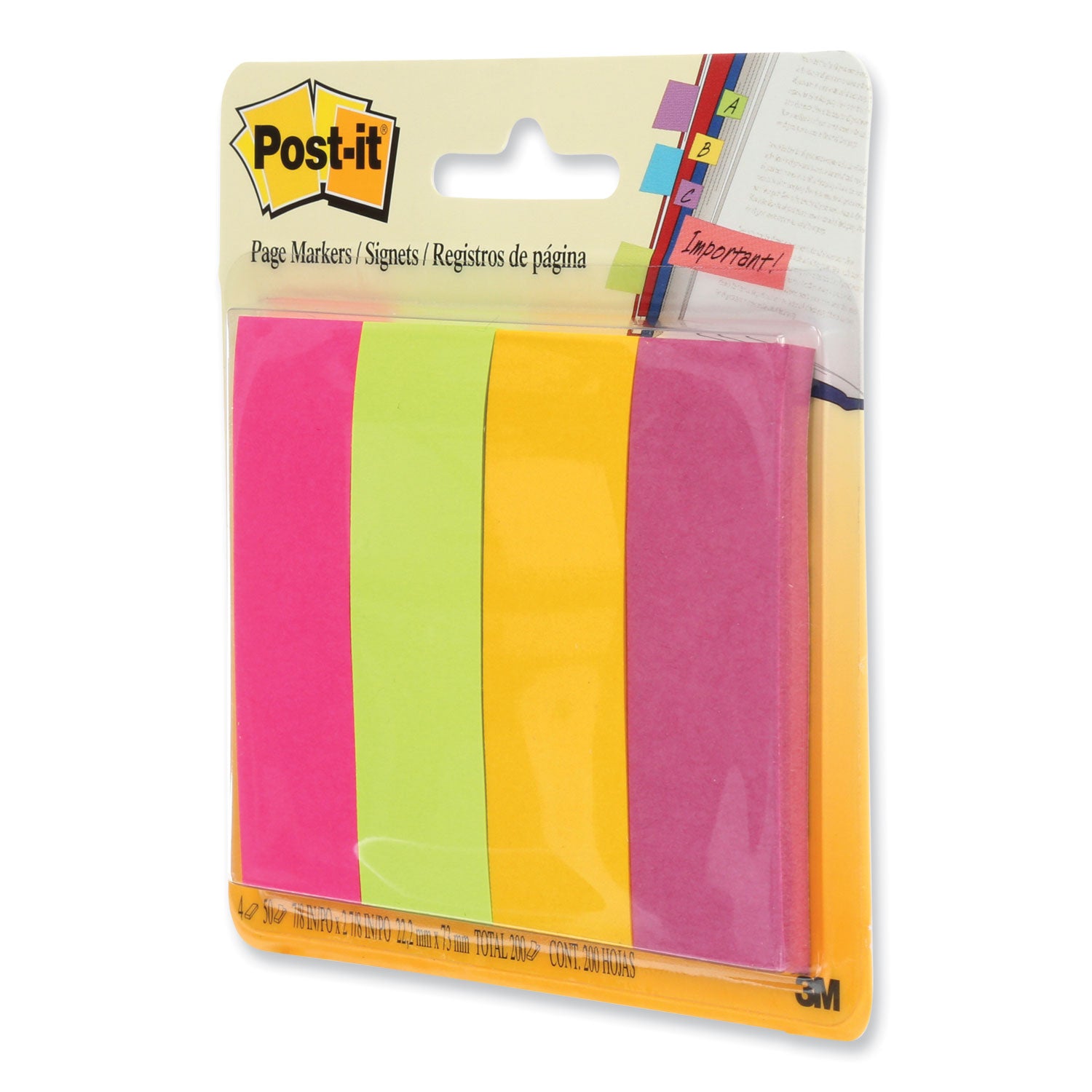 Post-it&reg; Page Markers - 1" Flag/Note Width x 3" Flag/Note Length - Rectangle - Assorted - Removable, Self-adhesive - 1 Pack