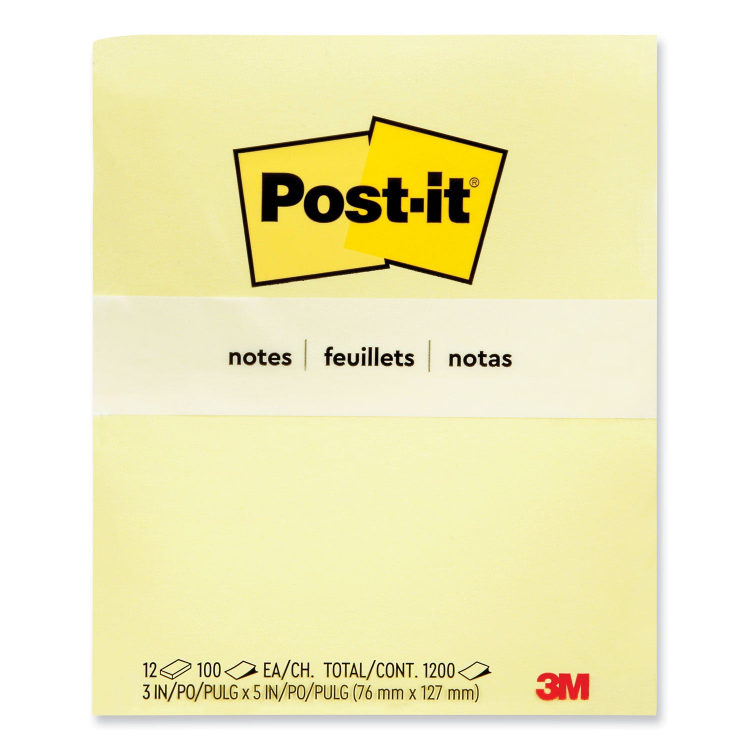 Post-it&reg; Notes Original Notepads - 3" Flag/Note Width x 5" Flag/Note Length - Rectangle - 100 Sheets per Pad - Unruled - Canary Yellow - Paper - Self-adhesive, Repositionable - 1 Pack