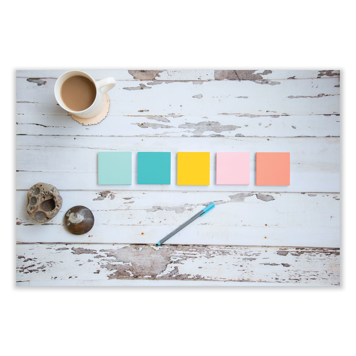 Post-it Notes Beachside Café Color Collection, 3" x 5", 100 Sheets per Pad, 5 Pads/Pack, 500 Notes Total, Fresh Mint, Aqua Splash, Pink, Papaya Fizz, Pink Salt, Self-adhesive, Repositionable