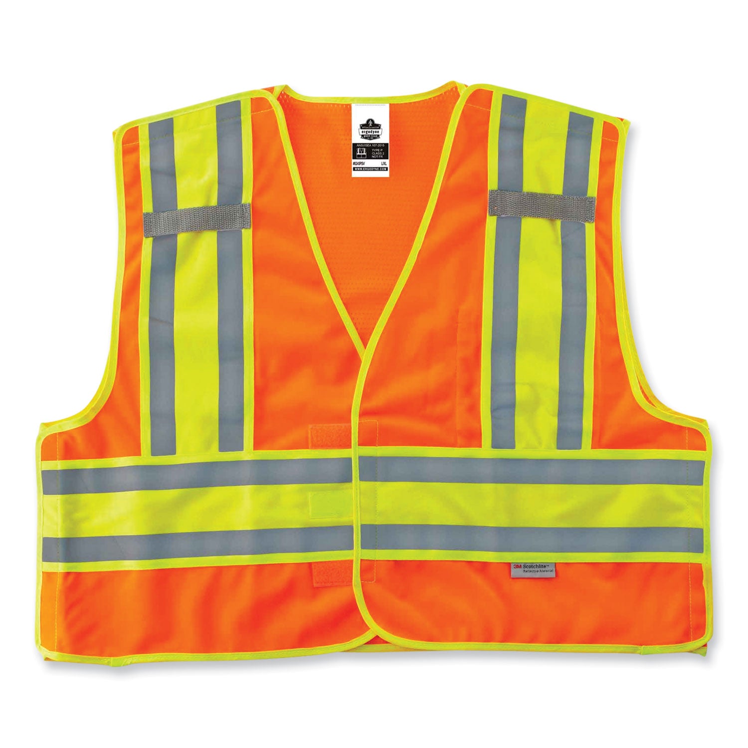 Ergodyne 8245PSV Type P Class 2 Public Safety Vest, 2X/3X-Large, Hook & Loop Closure, Orange, Reflective, Pocket, Mic Tab, Two-tone, 1 Each