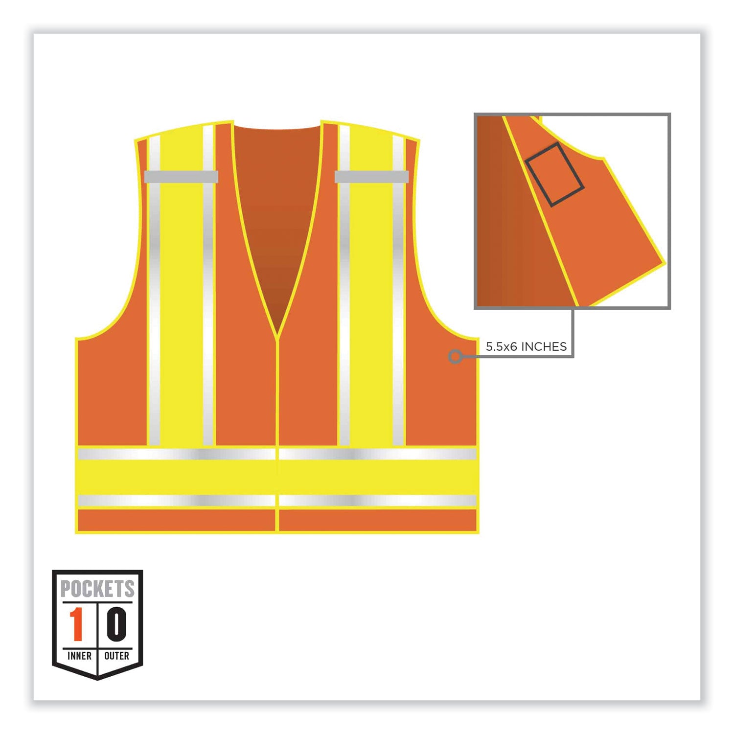 Ergodyne 8245PSV Type P Class 2 Public Safety Vest, Large/Extra Large, Hook & Loop Closure, Orange, Reflective, Pocket, Mic Tab, Two-tone, 1 Each