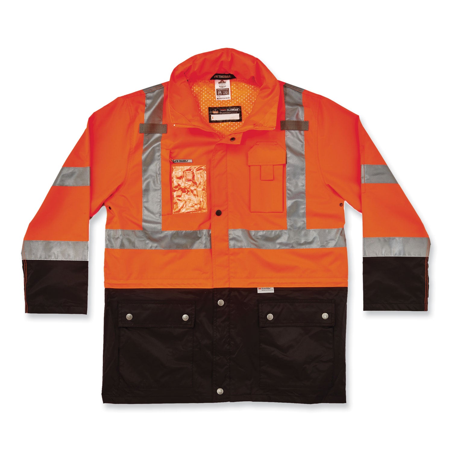 Ergodyne 8386 Type R Class 3 Outer Shell Jacket, 5-Xtra Large, Orange, Zipper Closure, Breathable, Reflective, Weather Proof, Inset Hood, Multiple Pockets, Drawstring, Badge Holder, 1 Each