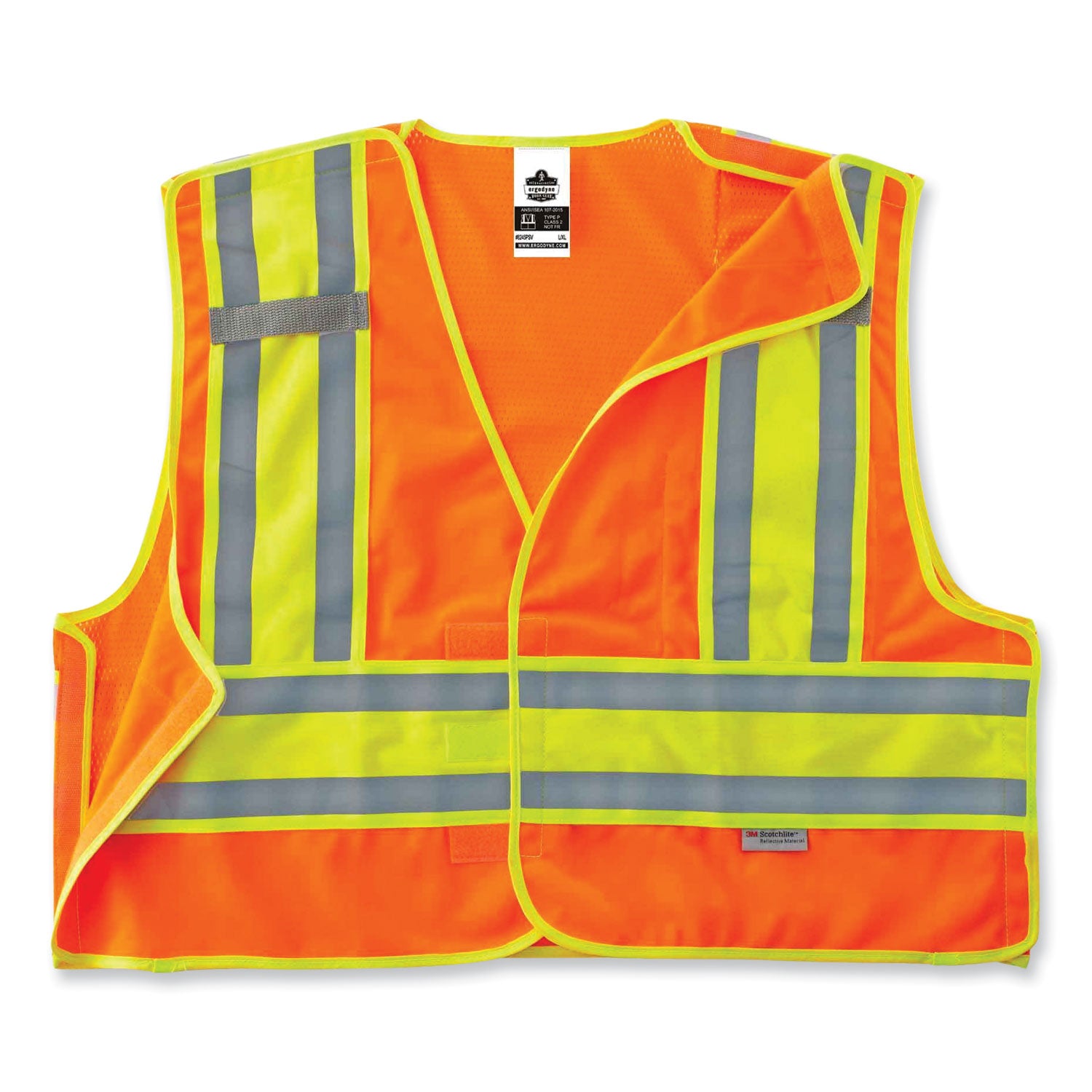 Ergodyne 8245PSV Type P Class 2 Public Safety Vest, Small/Medium, Hook & Loop Closure, Poly, Orange, Reflective, Pocket, Mic Tab, Two-tone, 1 Each