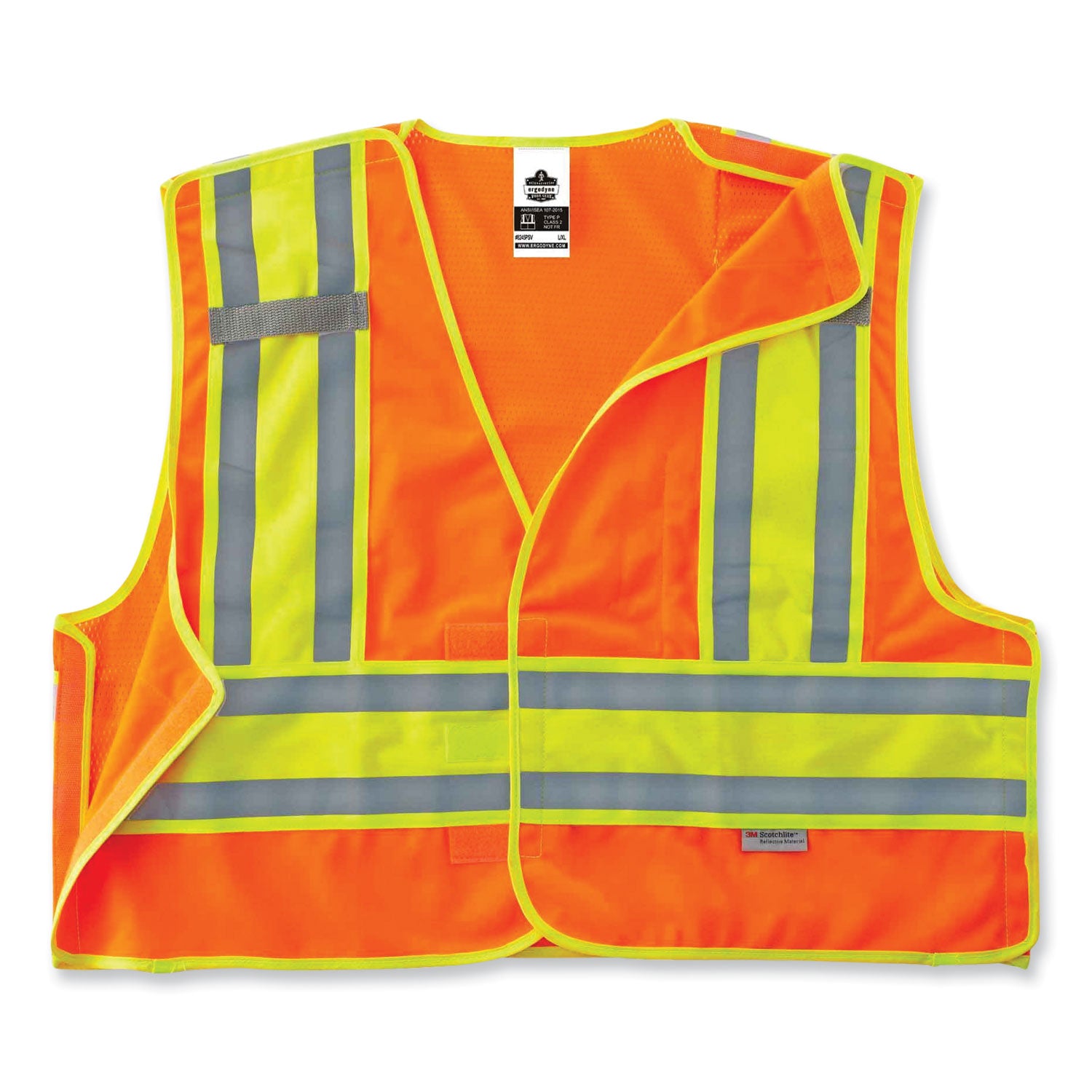 Ergodyne GloWear 8245PSV Type P Class 2 Public Safety Vest, 4XL/5XL, Hook & Loop Closure, Orange, Reflective, Pocket, Mic Tab, Two-tone, 1 Each