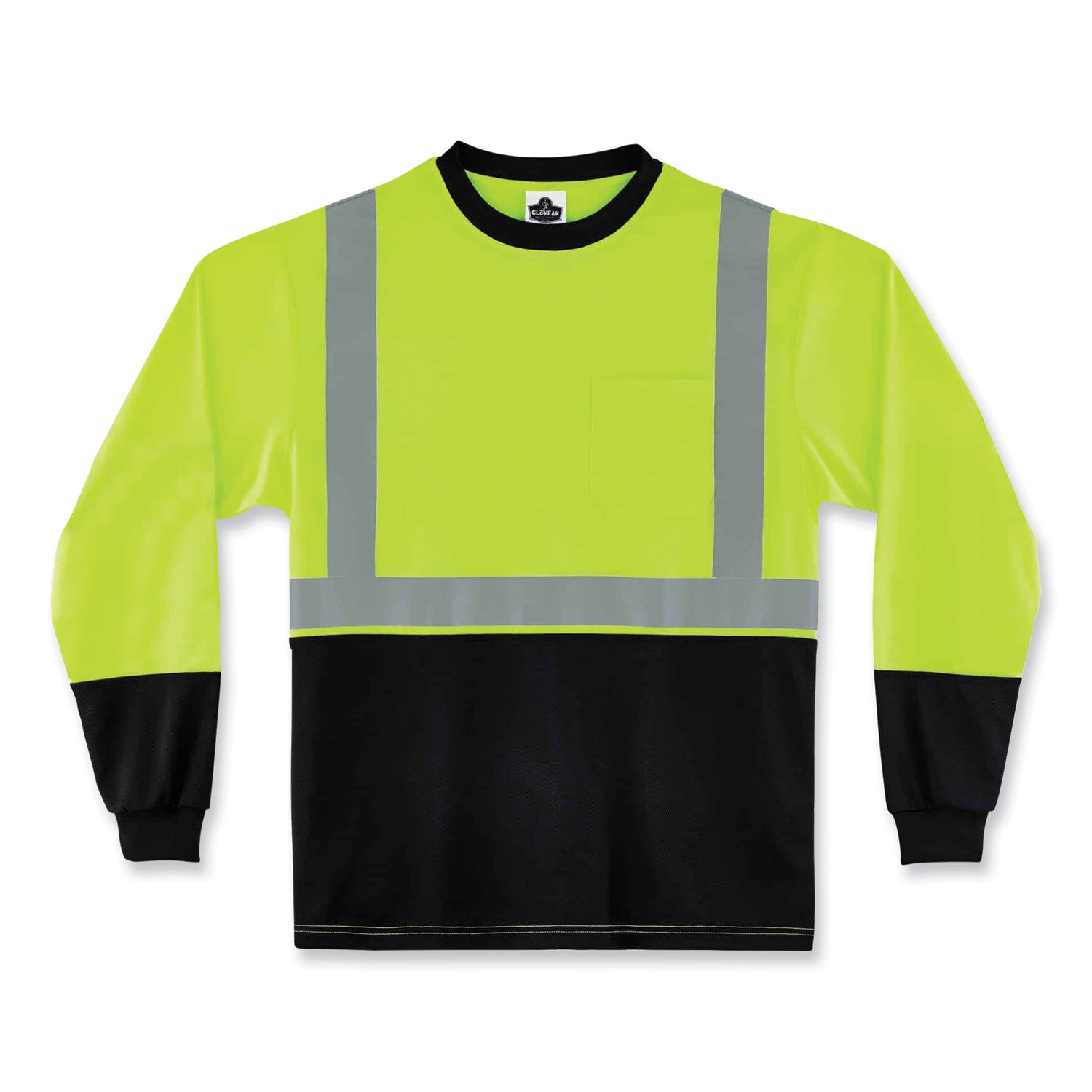 Ergodyne 8281BK Type R Class 2 High-Visibility Long Sleeve T-Shirt, Small, Lime/Black, Polyester, 1 Each