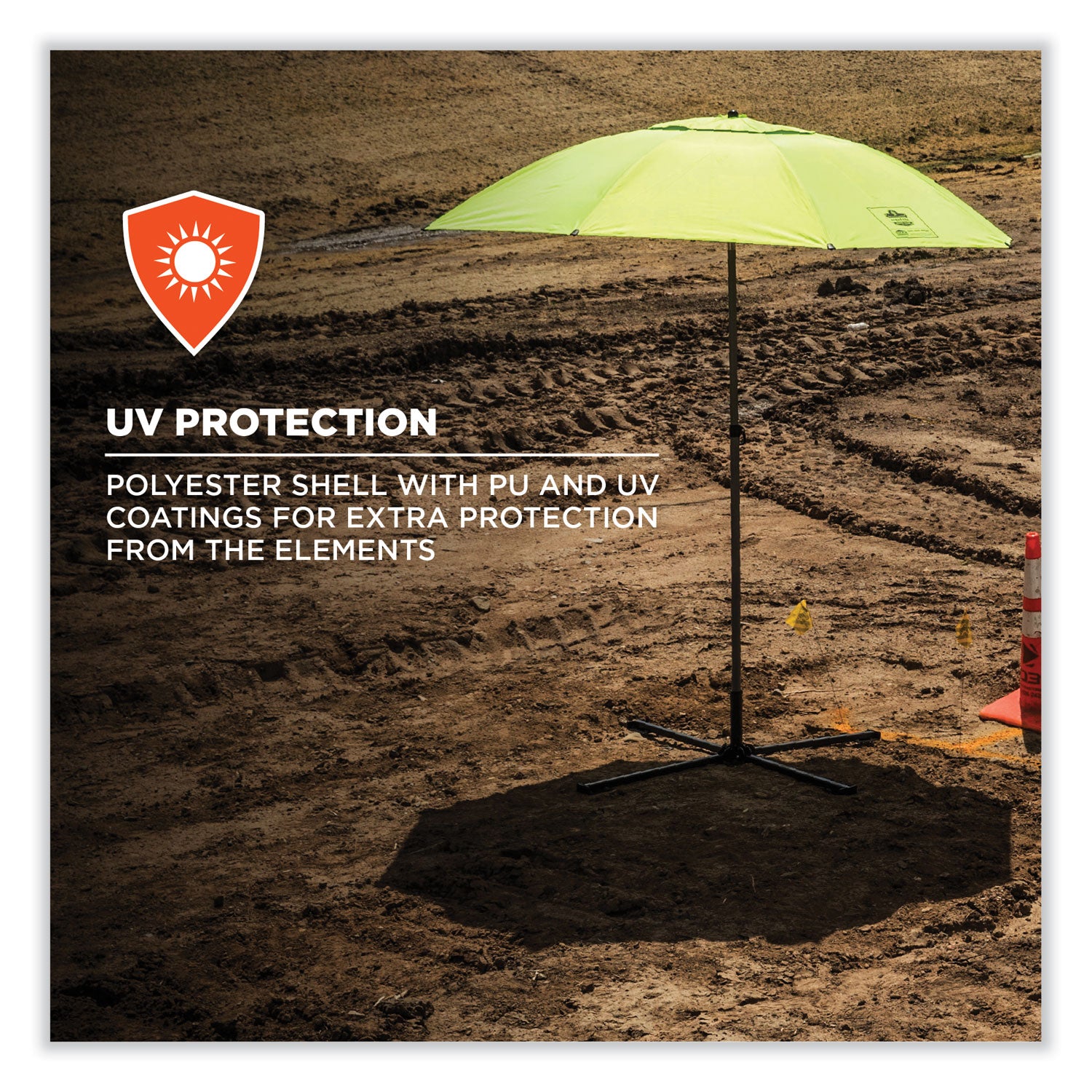 Ergodyne SHAX 6199 Lightweight Work Umbrella and Stand Kit, Lime, Includes 1 Umbrella, 1 Stand, Oversized Storage Bag with Pocket & Ground Spike
