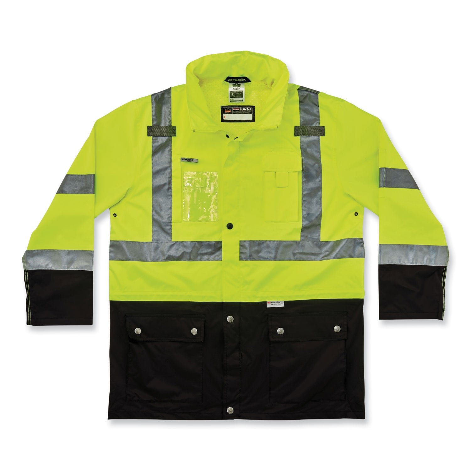 Ergodyne 8386 Type R Class 3 Outer Shell Jacket, 5-Xtra Large, Lime, Zipper Closure, Breathable, Reflective, Inset Hood, Multiple Pockets, Drawstring, Badge Holder, 1 Each