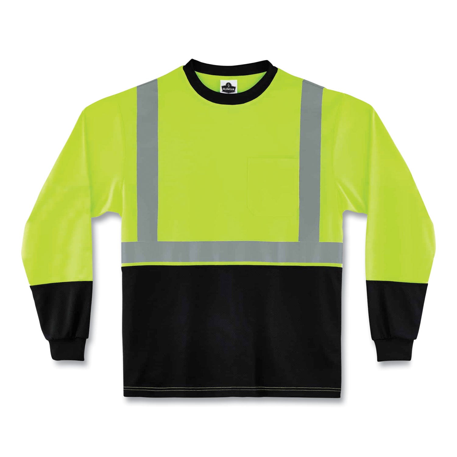 Ergodyne 8281BK Type R Class 2 High-Visibility Long Sleeve T-Shirt, Large, Lime/Black, Polyester, 1 Each