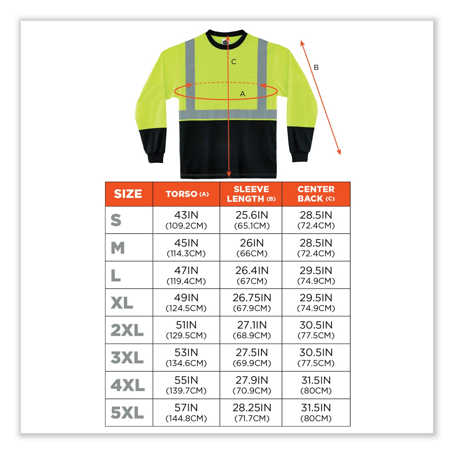 Ergodyne 8281BK Type R Class 2 High-Visibility Long Sleeve T-Shirt, Large, Lime/Black, Polyester, 1 Each