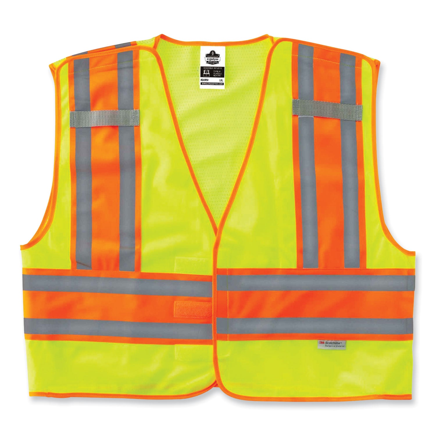 Ergodyne 8245PSV Type P Class 2 Public Safety Vest, Small/Medium, Hook & Loop Closure, Lime, Reflective, Pocket, Mic Tab, Two-tone, 1 Each