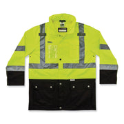 Ergodyne 8386 Type R Class 3 Outer Shell Jacket, Large, Lime, 300D Oxford Polyester, Zipper Closure, Breathable, Reflective, Inset Hood, Multiple Pockets, Drawstring, Badge Holder, 1 Each