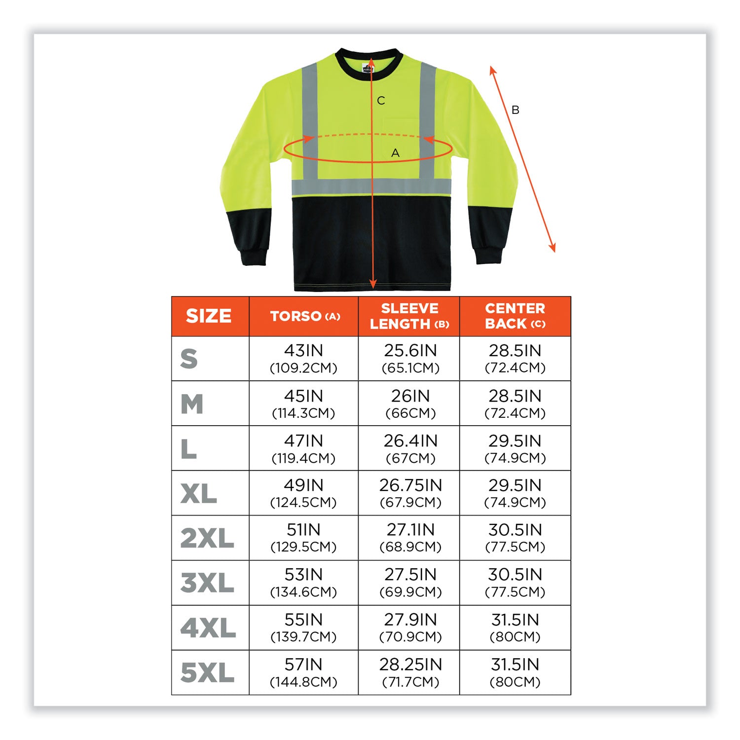 Ergodyne 8281BK Type R Class 2 High-Visibility Long Sleeve T-Shirt, Extra Large (XL), Lime/Black, Polyester, 1 Each