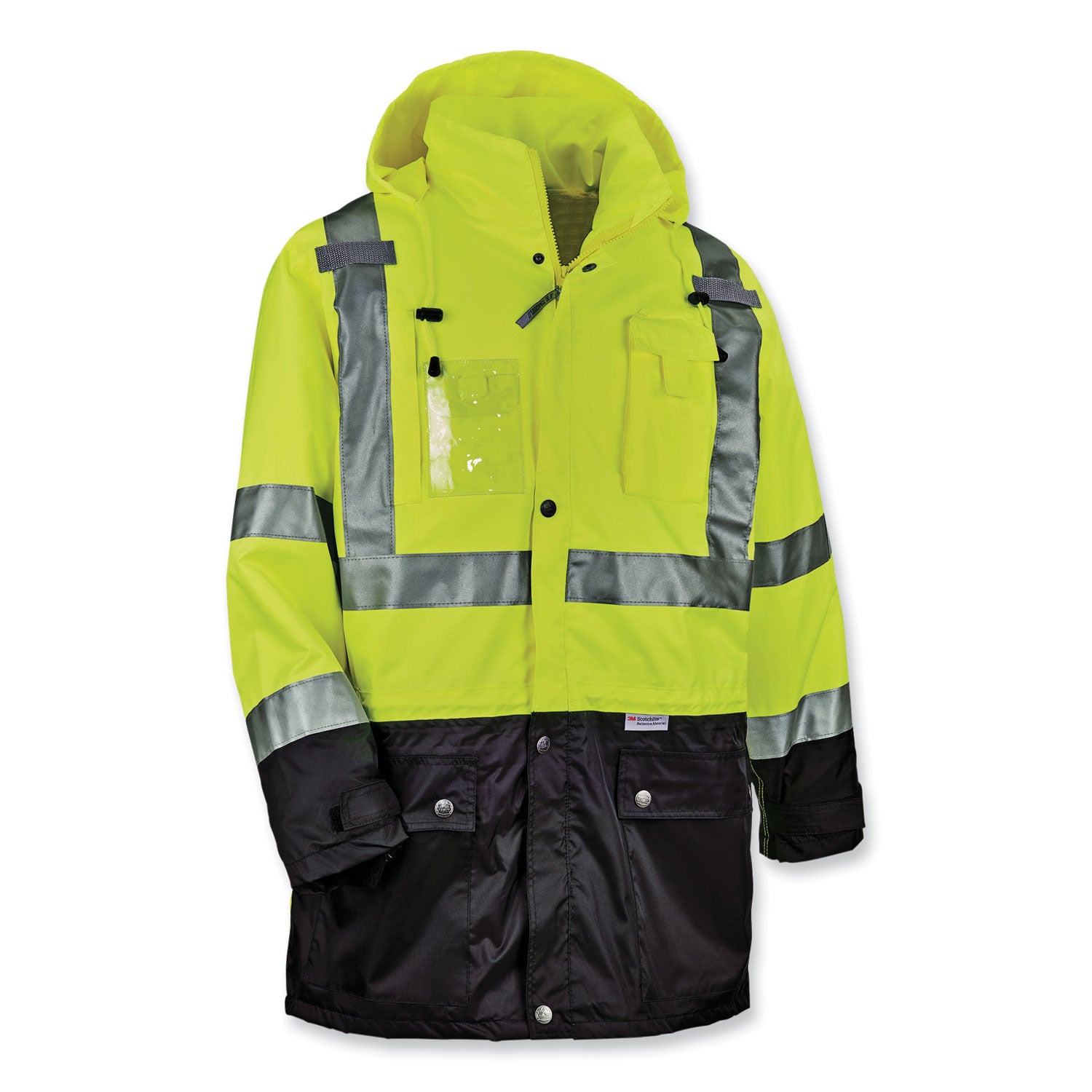 Ergodyne 8386 Type R Class 3 Outer Shell Jacket, 5-Xtra Large, Lime, Zipper Closure, Breathable, Reflective, Inset Hood, Multiple Pockets, Drawstring, Badge Holder, 1 Each