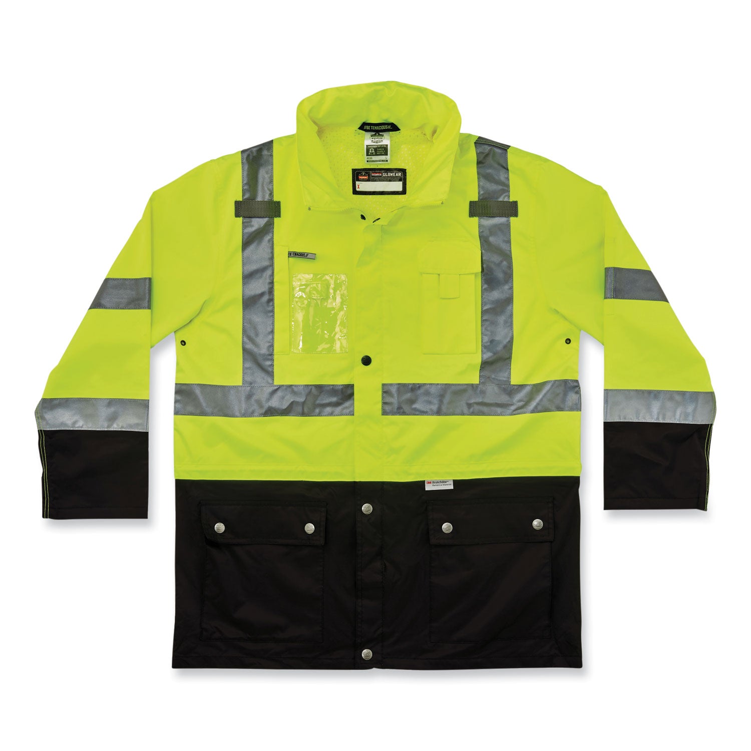 Ergodyne 8386 Type R Class 3 Outer Shell Jacket, 4-Xtra Large, Lime, Zipper Closure, Breathable, Reflective, Inset Hood, Multiple Pockets, Drawstring, Badge Holder, 1 Each