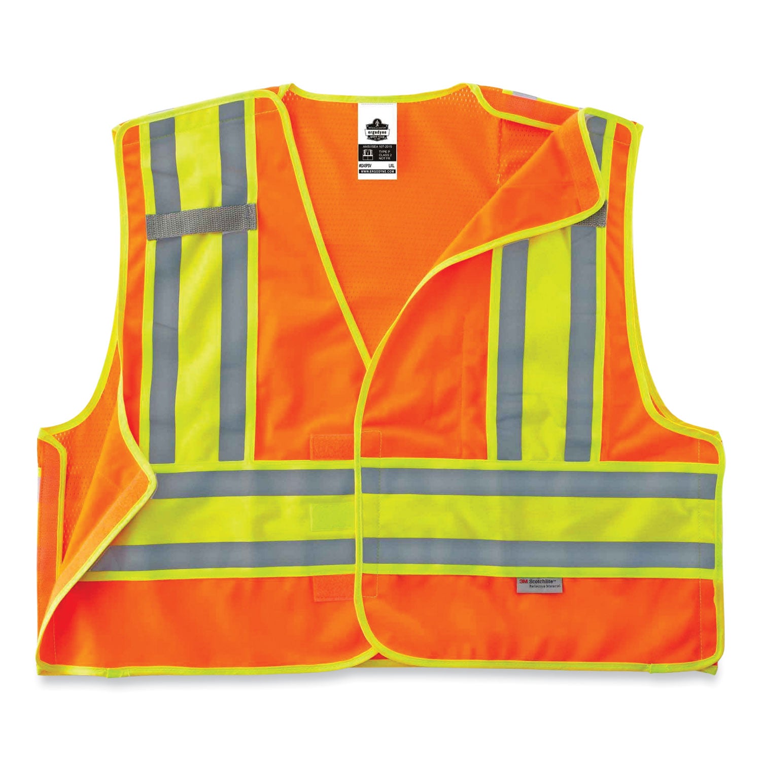Ergodyne GloWear 8245PSV Type P Class 2 Public Safety Vest, 6-XL/7-XL, Hook & Loop Closure, Orange, Reflective, Pocket, Mic Tab, Two-tone, 1 Each