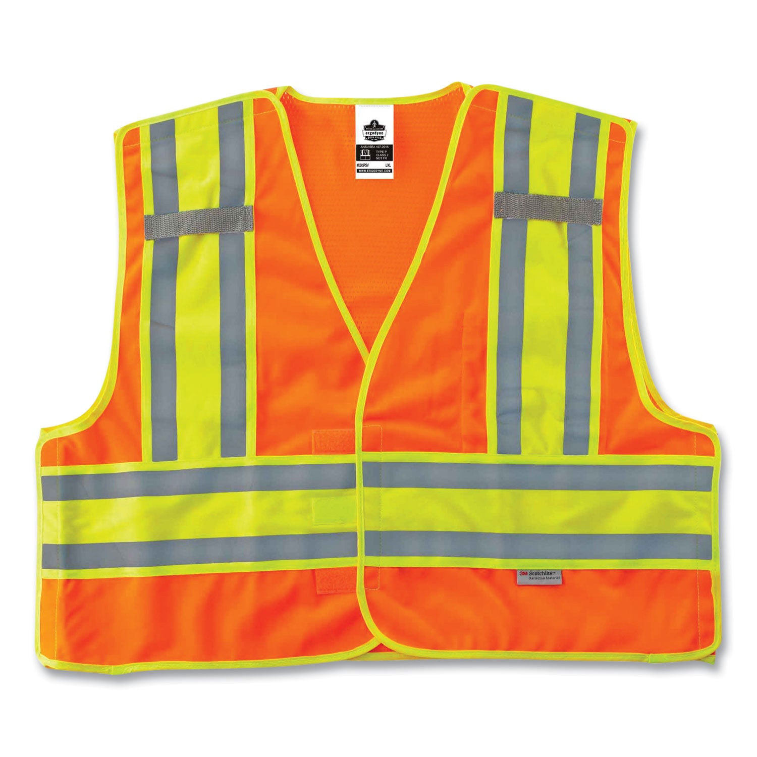 Ergodyne GloWear 8245PSV Type P Class 2 Public Safety Vest, 6-XL/7-XL, Hook & Loop Closure, Orange, Reflective, Pocket, Mic Tab, Two-tone, 1 Each