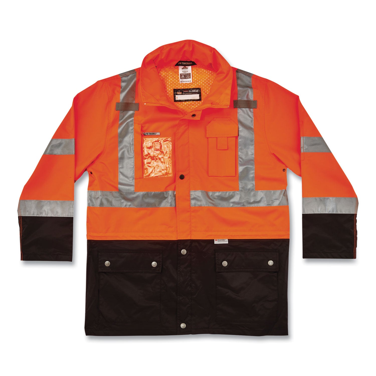 Ergodyne 8386 Type R Class 3 Outer Shell Jacket, 4-Xtra Large, Orange, Zipper Closure, Breathable, Reflective, Inset Hood, Multiple Pockets, Weather Proof, 1 Each