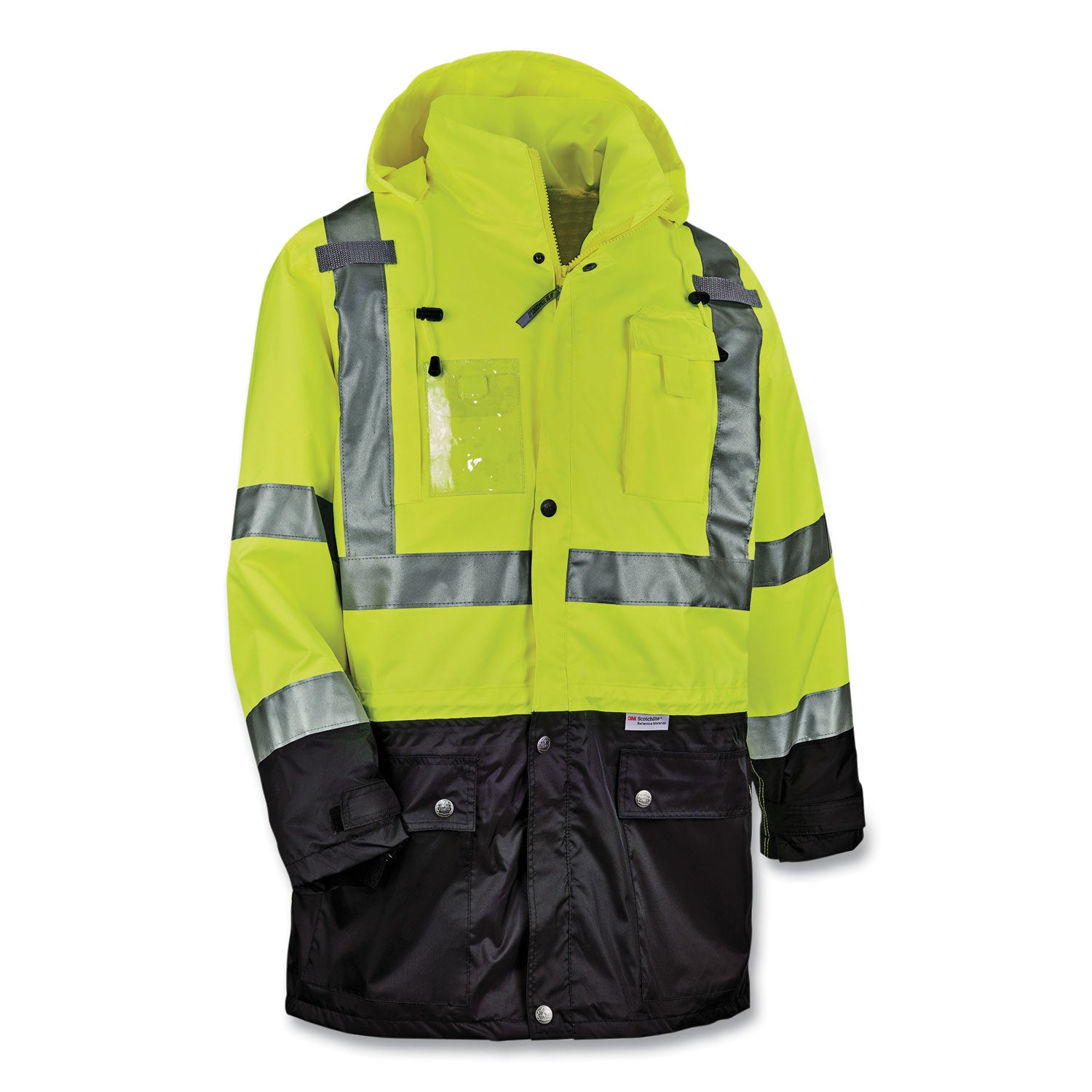 Ergodyne 8386 Type R Class 3 Outer Shell Jacket, 2-Xtra Large, Lime, Zipper Closure, Breathable, Reflective, Inset Hood, Multiple Pockets, Drawstring, Badge Holder, 1 Each