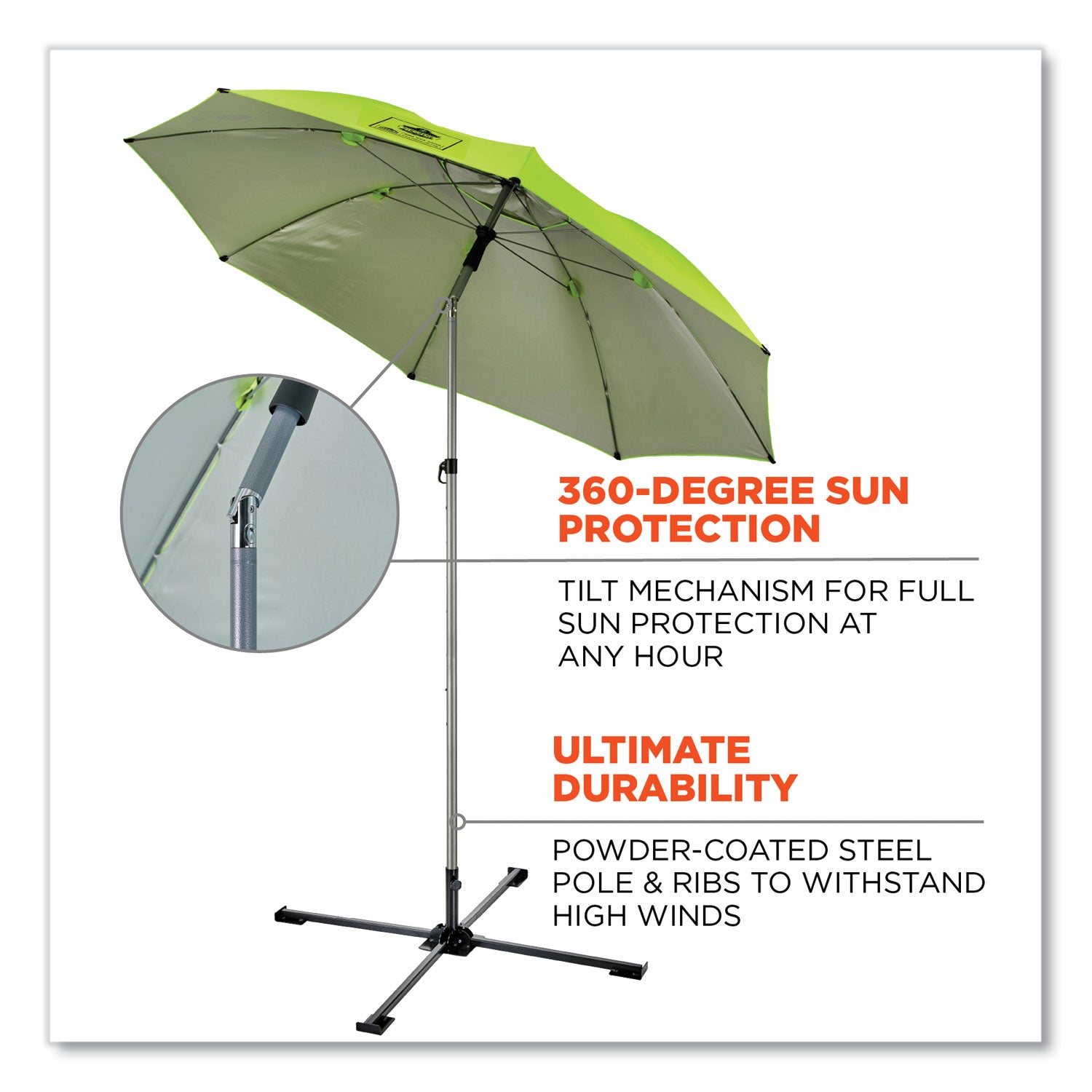 Ergodyne SHAX 6199 Lightweight Work Umbrella and Stand Kit, Lime, Includes 1 Umbrella, 1 Stand, Oversized Storage Bag with Pocket & Ground Spike