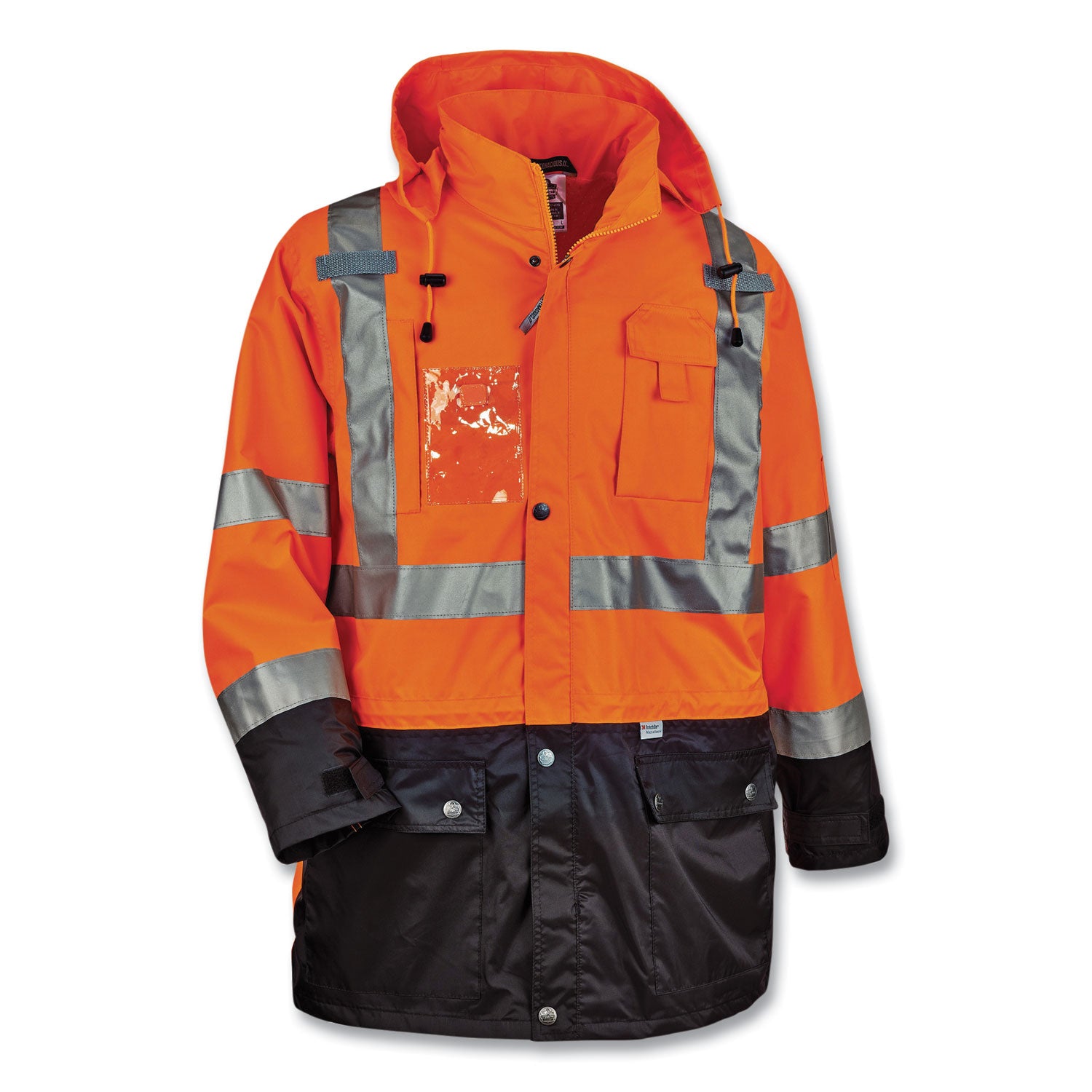 Ergodyne 8386 Type R Class 3 Outer Shell Jacket, 2-Xtra Large, Orange, 300D Oxford Polyester, Zipper Closure, Reflective, Breathable, Inset Hood, Multiple Pockets, 1 Each