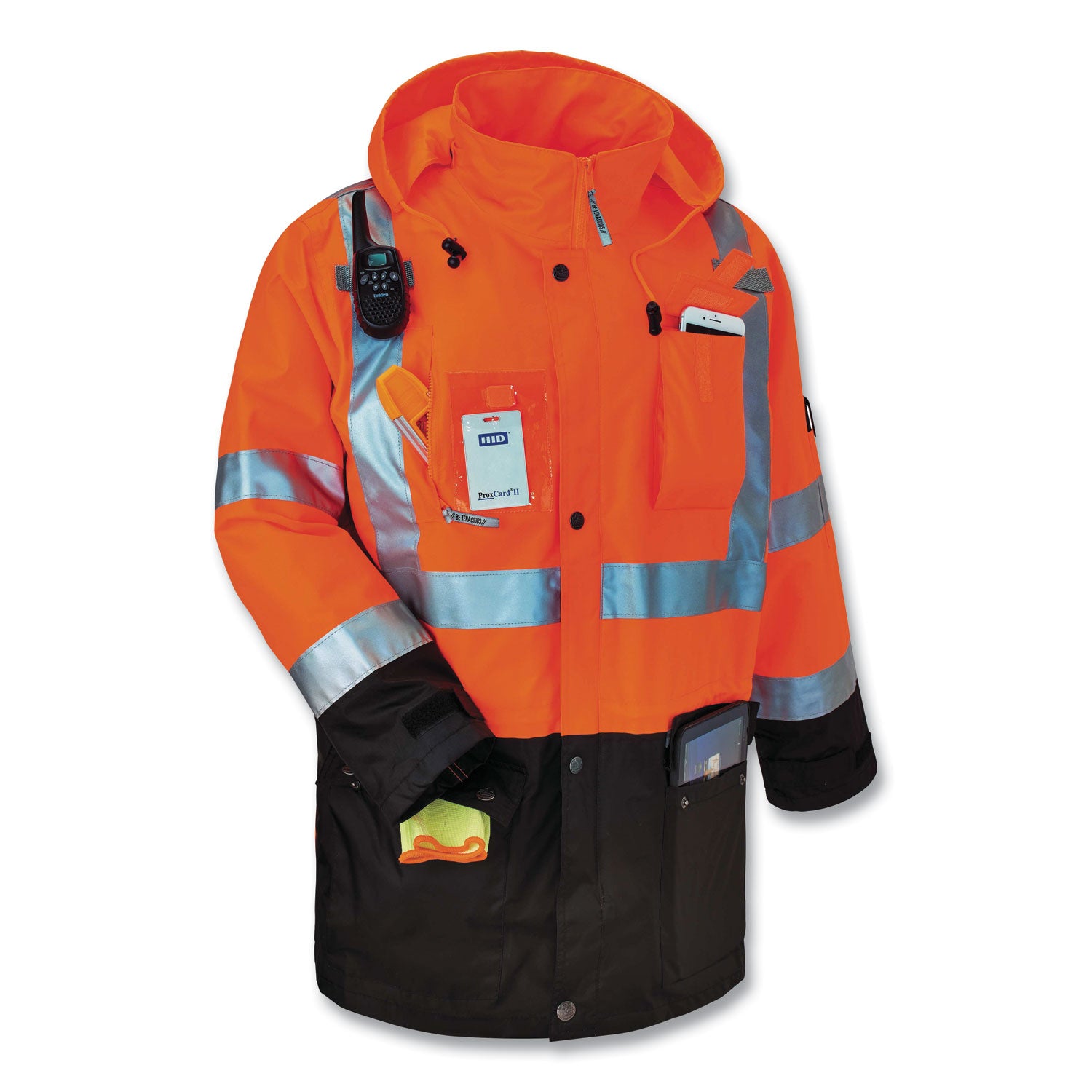 Ergodyne 8386 Type R Class 3 Outer Shell Jacket, 4-Xtra Large, Orange, Zipper Closure, Breathable, Reflective, Inset Hood, Multiple Pockets, Weather Proof, 1 Each