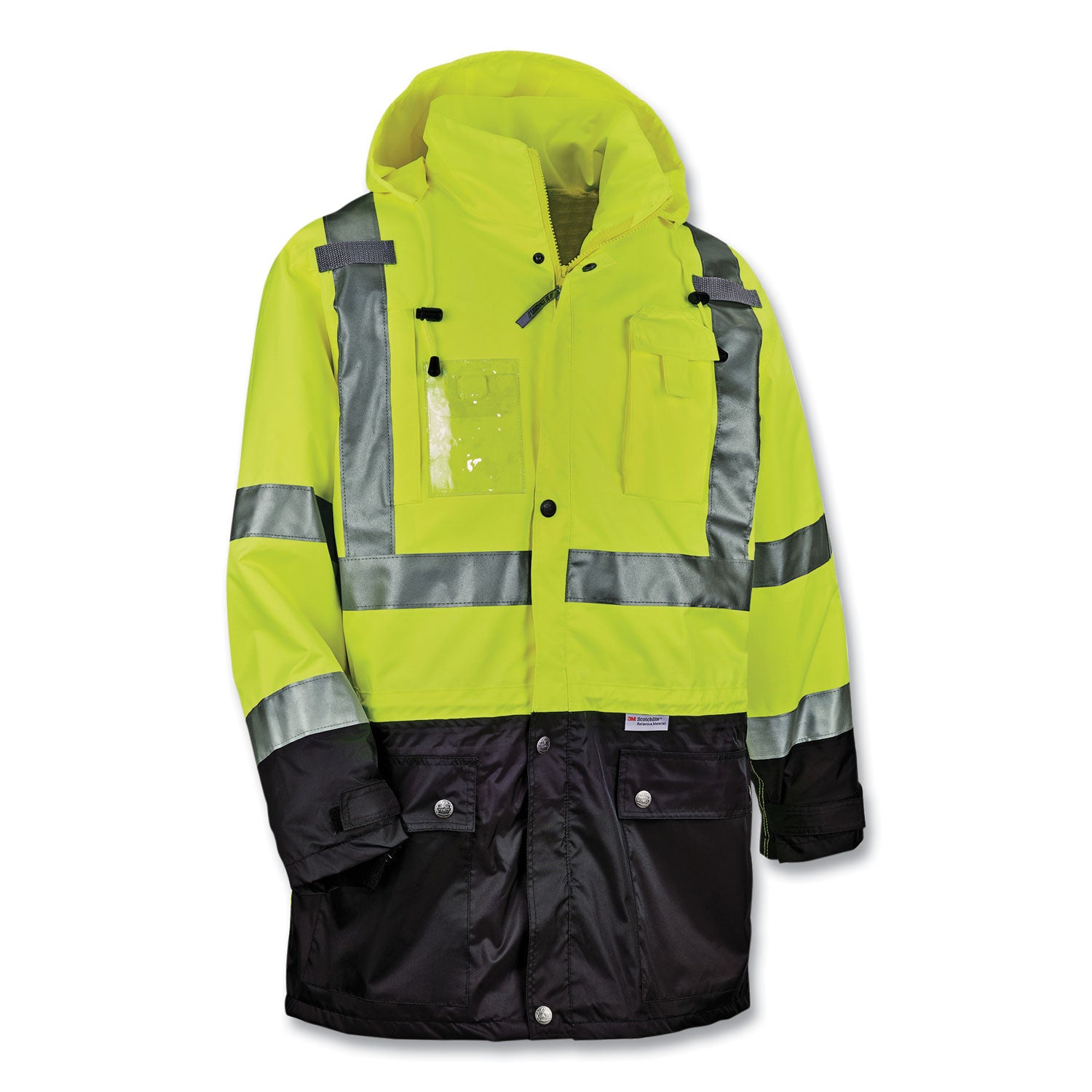Ergodyne 8386 Type R Class 3 Outer Shell Jacket, 4-Xtra Large, Lime, Zipper Closure, Breathable, Reflective, Inset Hood, Multiple Pockets, Drawstring, Badge Holder, 1 Each