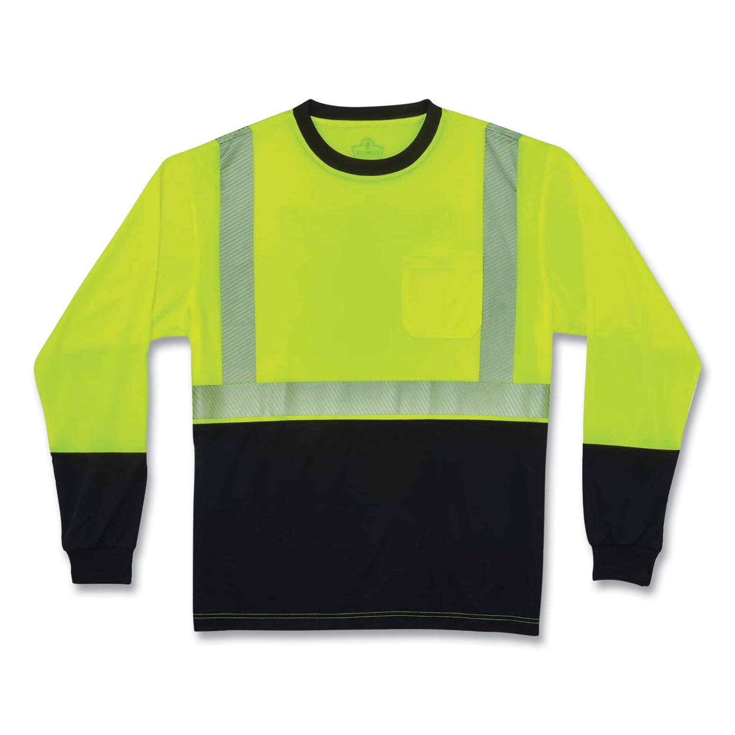Ergodyne 8281BK Type R Class 2 Hi-Vis Long Sleeve T-Shirt, Large, Polyester, Lime/Black, 1 Each