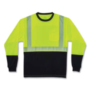 Ergodyne 8281BK Type R Class 2 Hi-Vis Long Sleeve T-Shirt, Large, Polyester, Lime/Black, 1 Each
