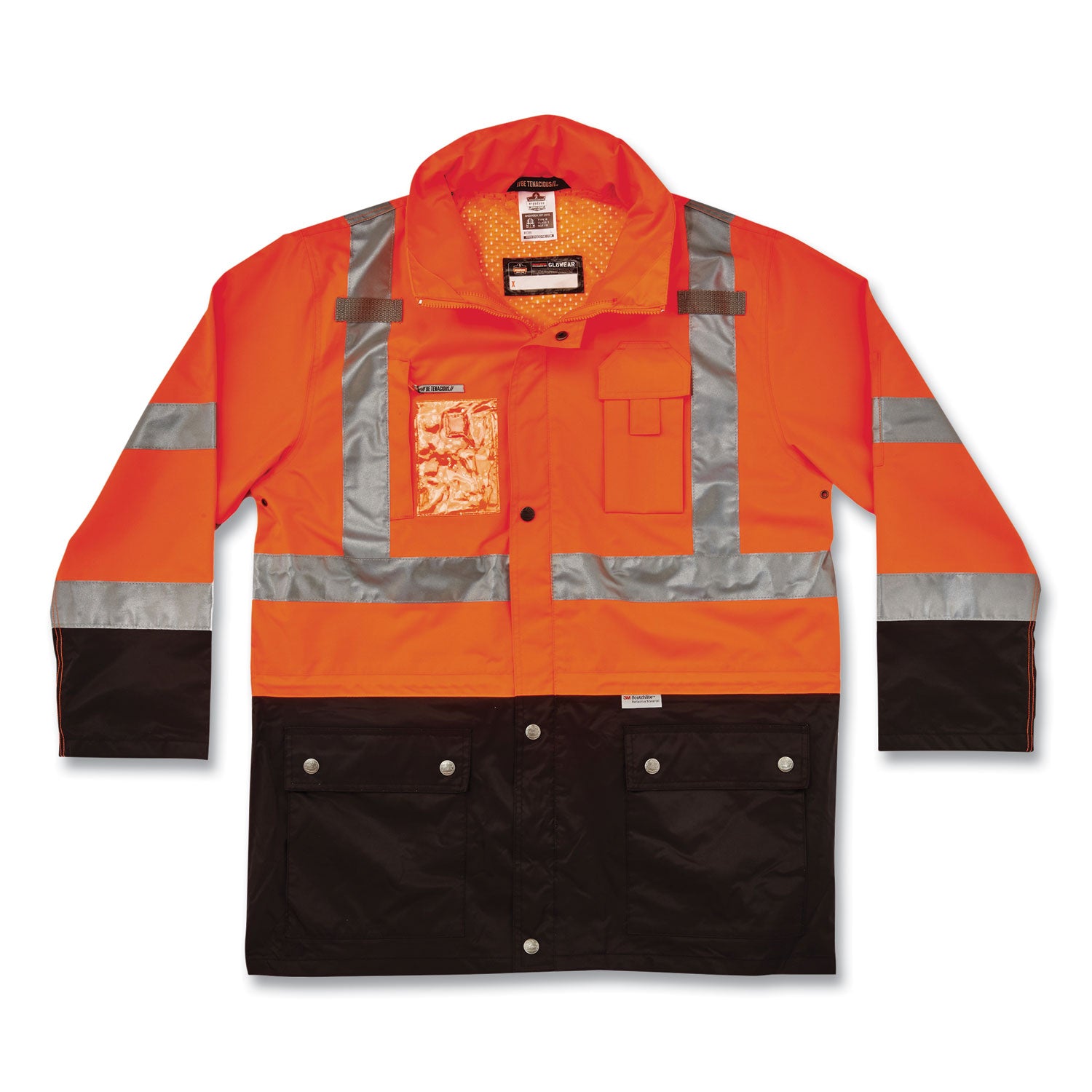Ergodyne 8386 Type R Class 3 Outer Shell Jacket, Large, Orange, 300D Oxford Polyester, Zipper Closure, Reflective, Breathable, Inset Hood, Multiple Pockets, Drawstring, Badge Holder, 1 Each