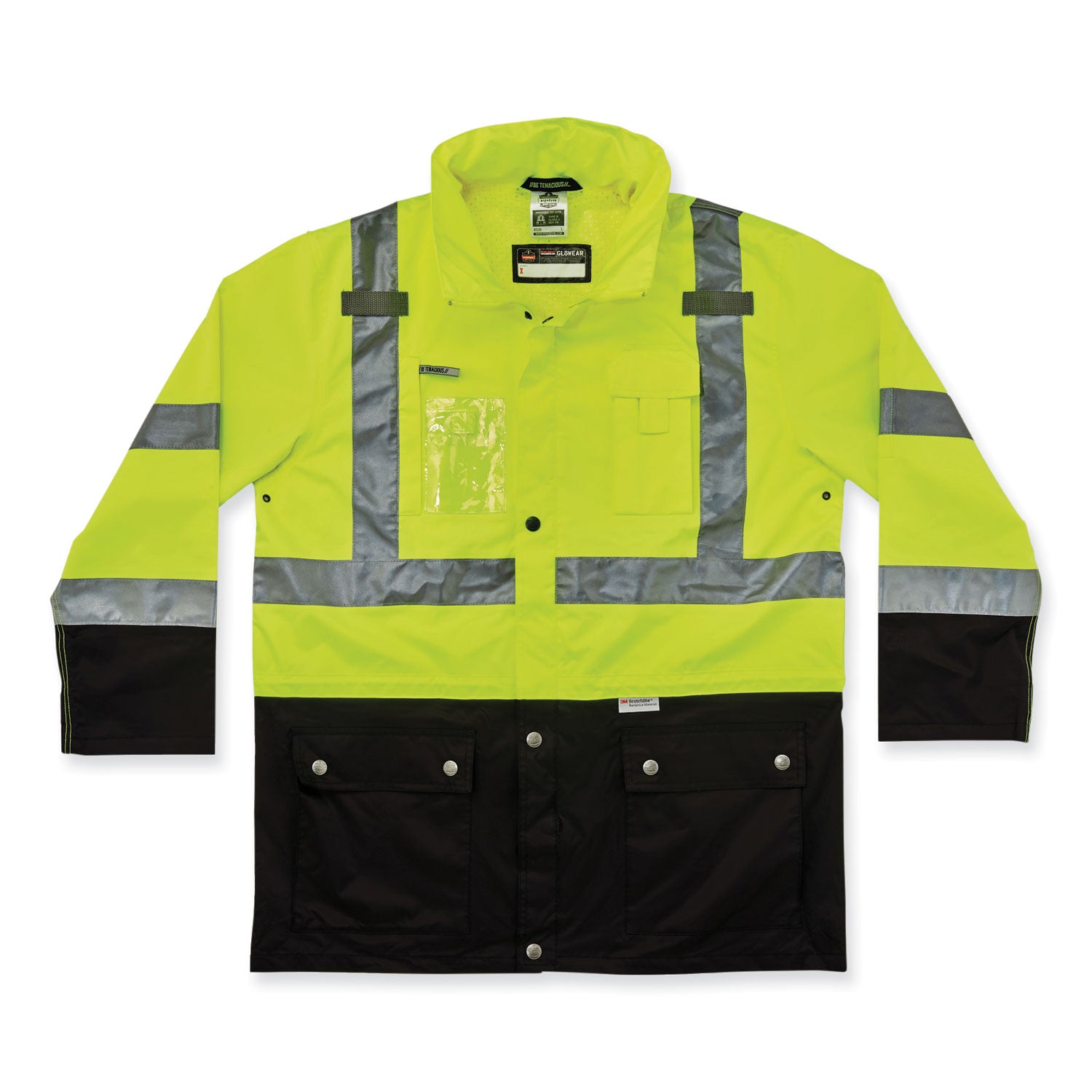Ergodyne 8386 Type R Class 3 Outer Shell Jacket, 3X-Large, Lime, Zipper Closure, Breathable, Reflective, Inset Hood, Multiple Pockets, Drawstring, Badge Holder, 1 Each