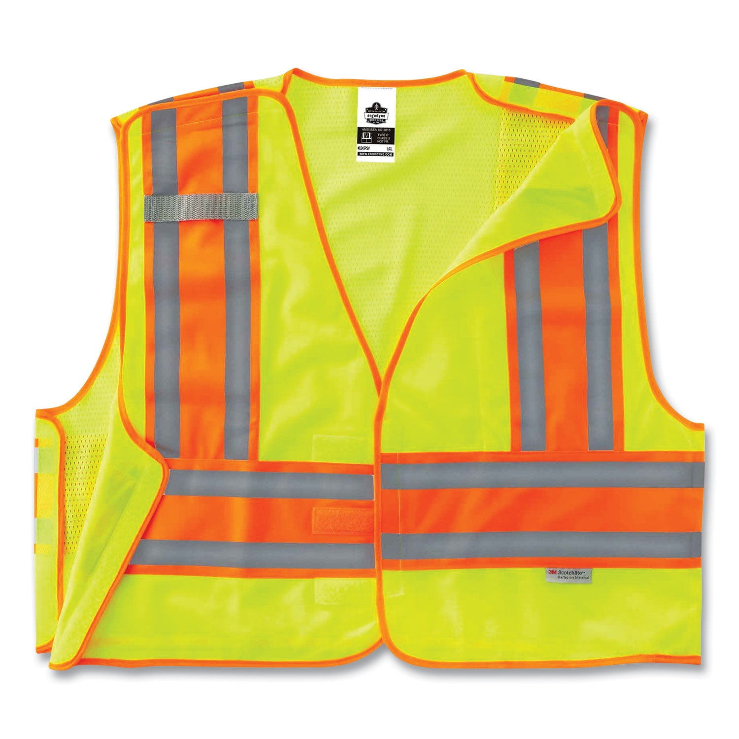 Ergodyne GloWear 8245PSV Type P Class 2 Public Safety Vest, 2XL/3XL, Hook & Loop Closure, Lime, Reflective, Pocket, Mic Tab, Two-tone, 1 Each