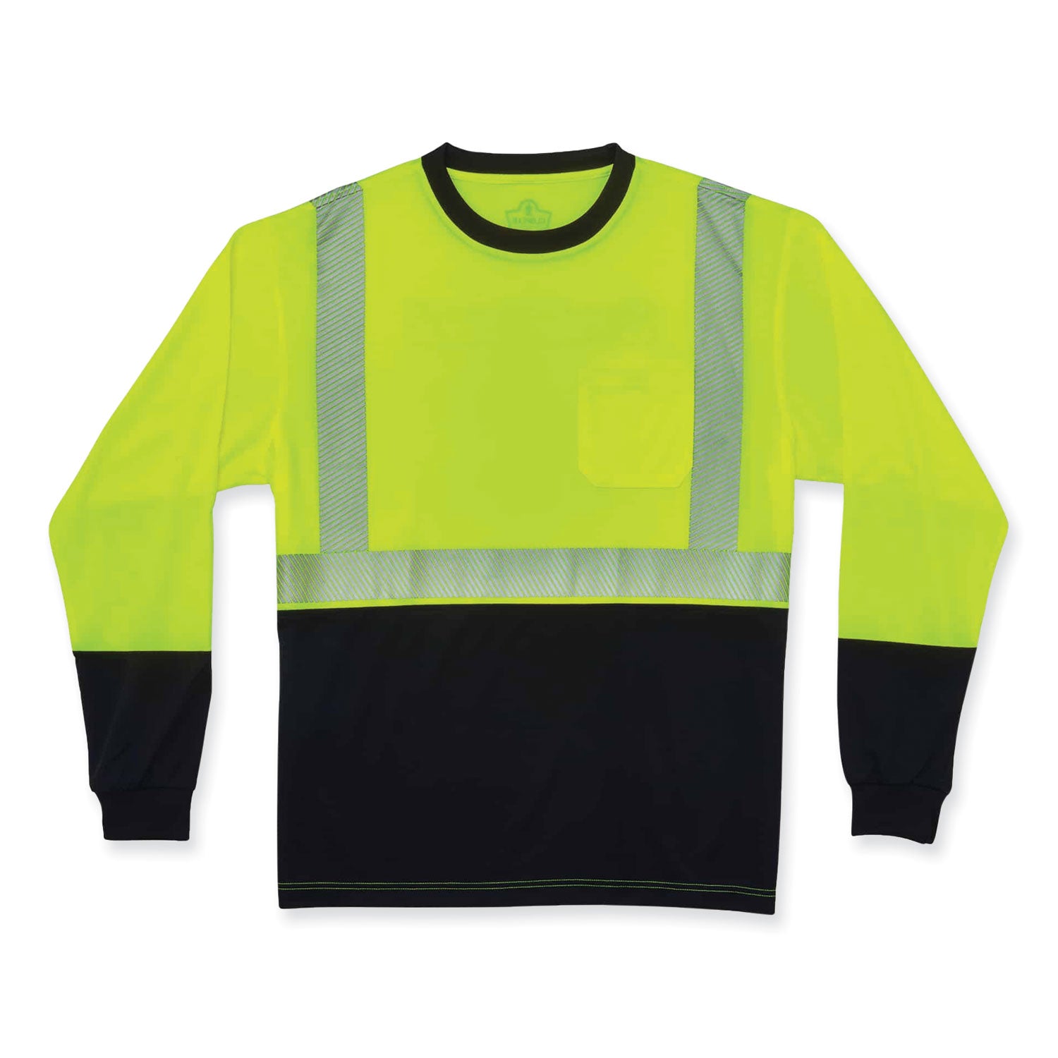 Ergodyne GloWear 8281BK Type R Class 2 Long Sleeve T-Shirt, Small, Lime/Black, Polyester, 1 Each