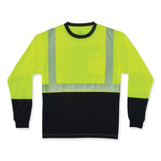 Ergodyne GloWear 8281BK Type R Class 2 Long Sleeve T-Shirt, Small, Lime/Black, Polyester, 1 Each